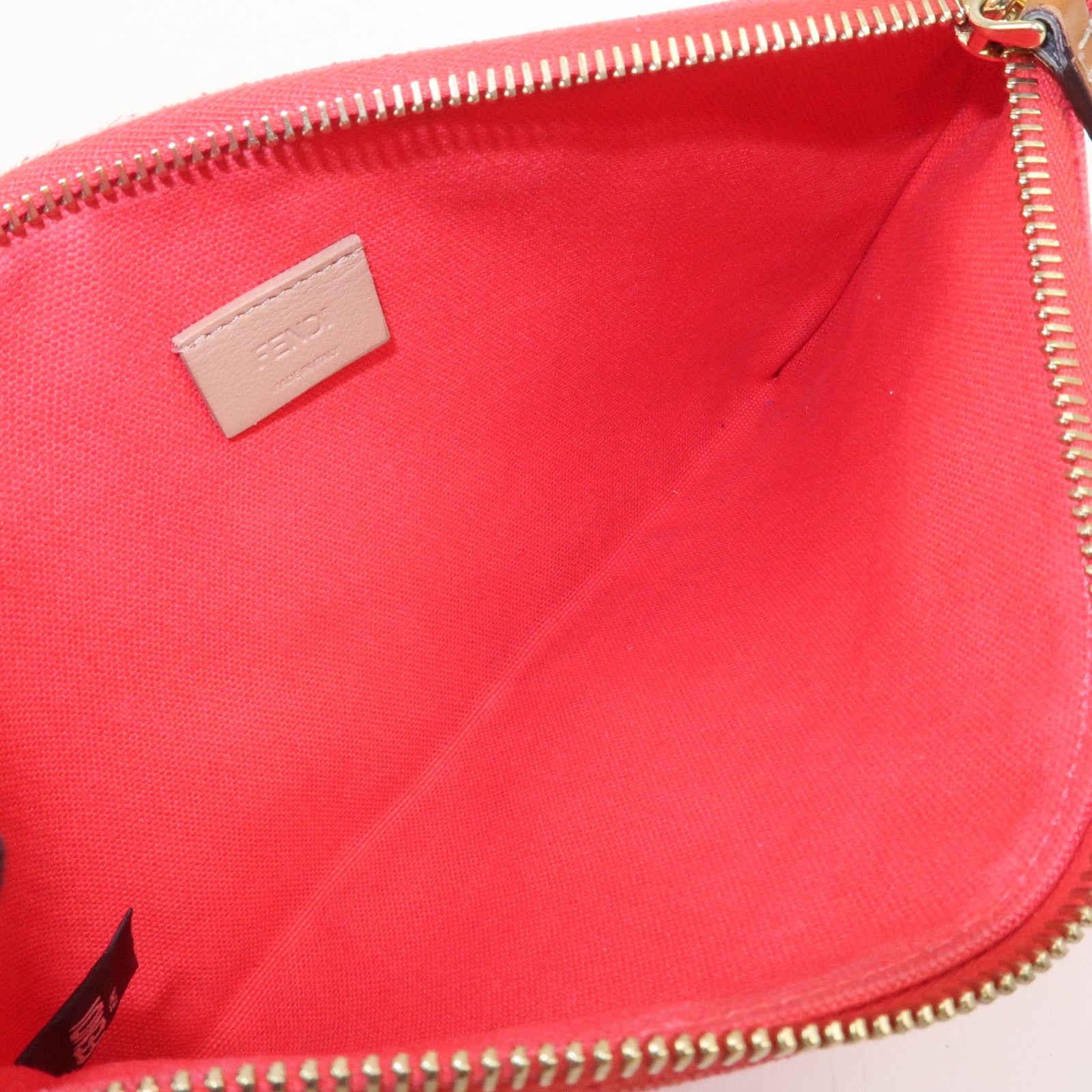 FENDI Zucca Canvas Leather Clutch Bag Cosmetic Bag Red 8N0148