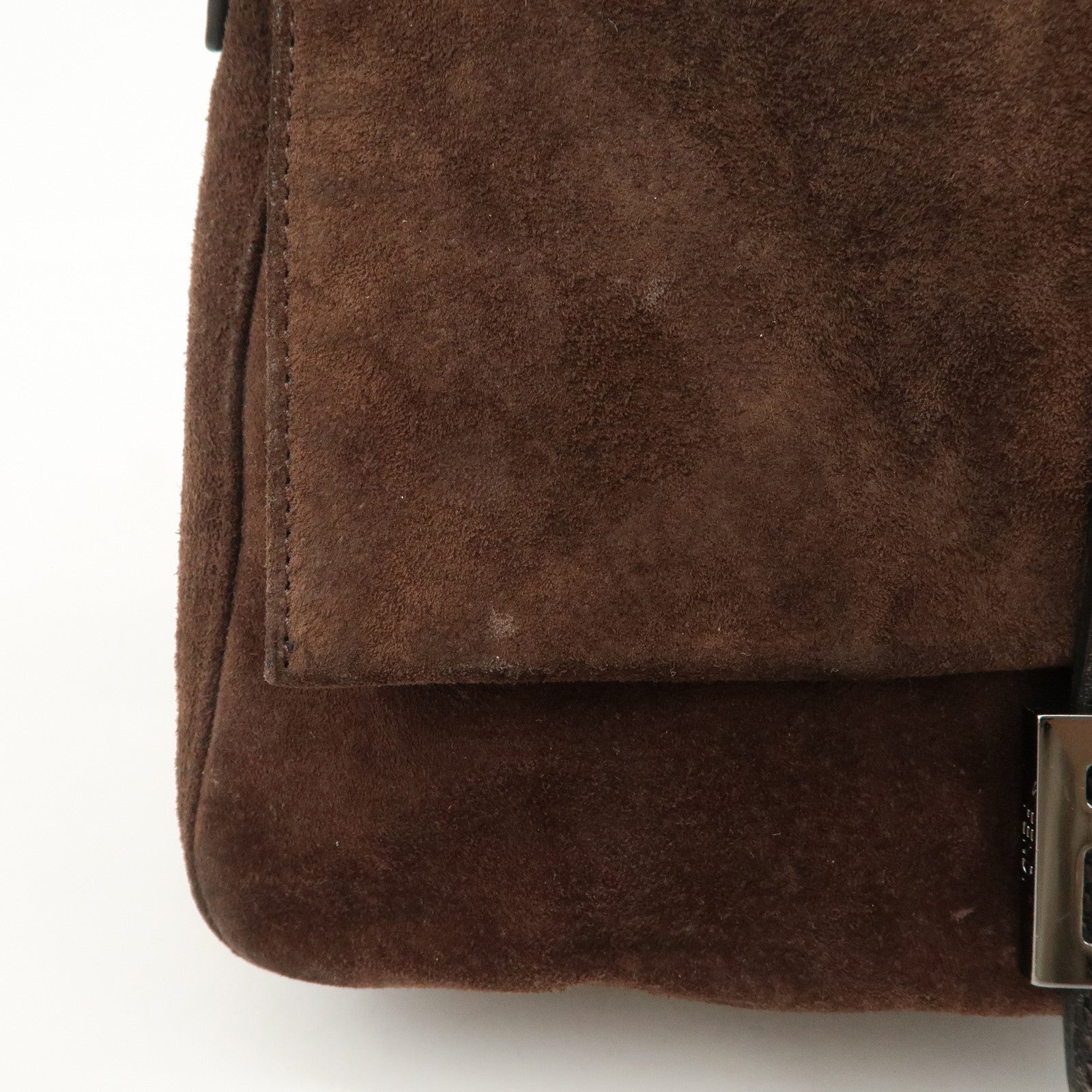 FENDI Mamma Baguette Suede Shoulder Bag Dark Brown 8BR001 Used