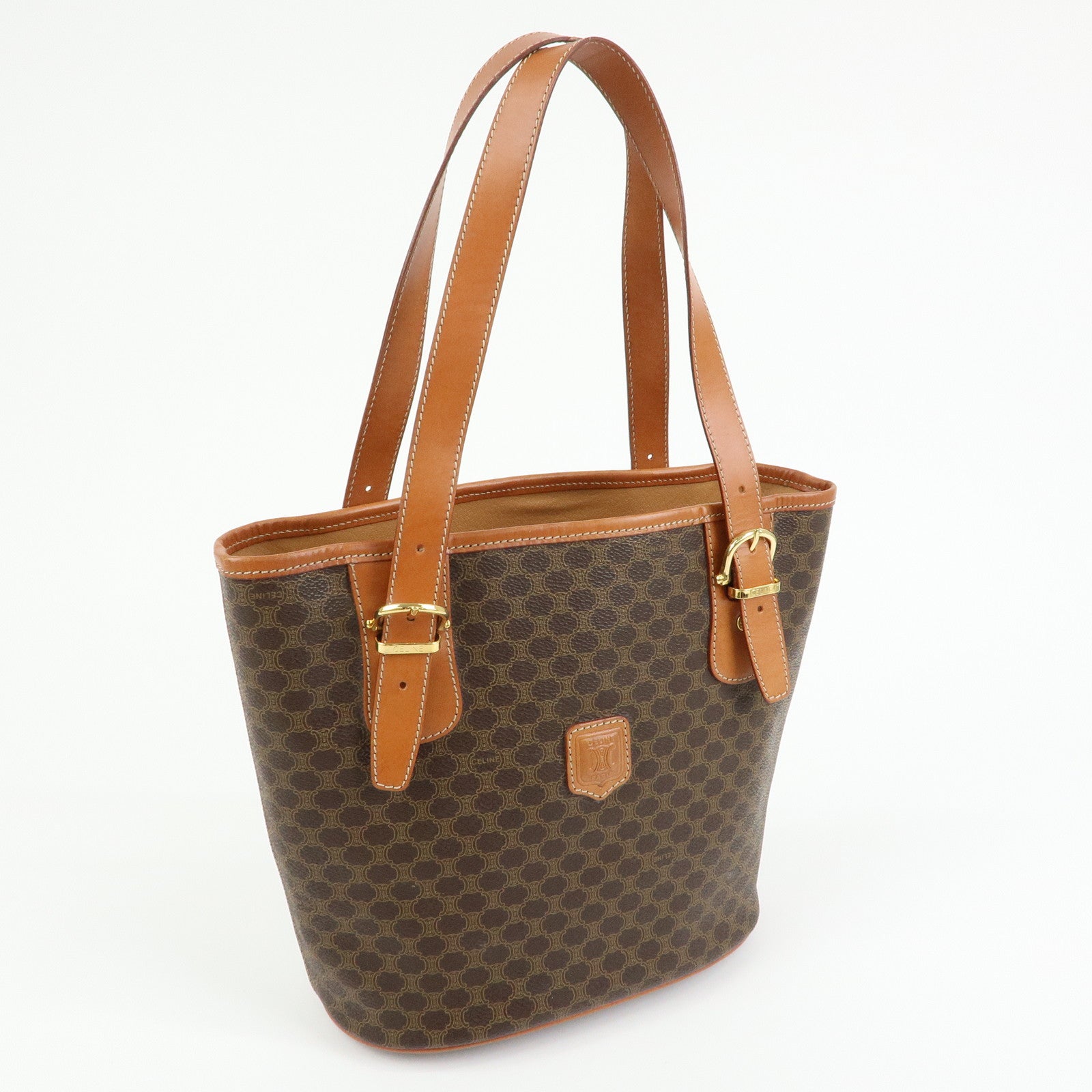 CELINE Macadam PVC Leather Tote Bag Hand Bag Shoulder Bag Brown