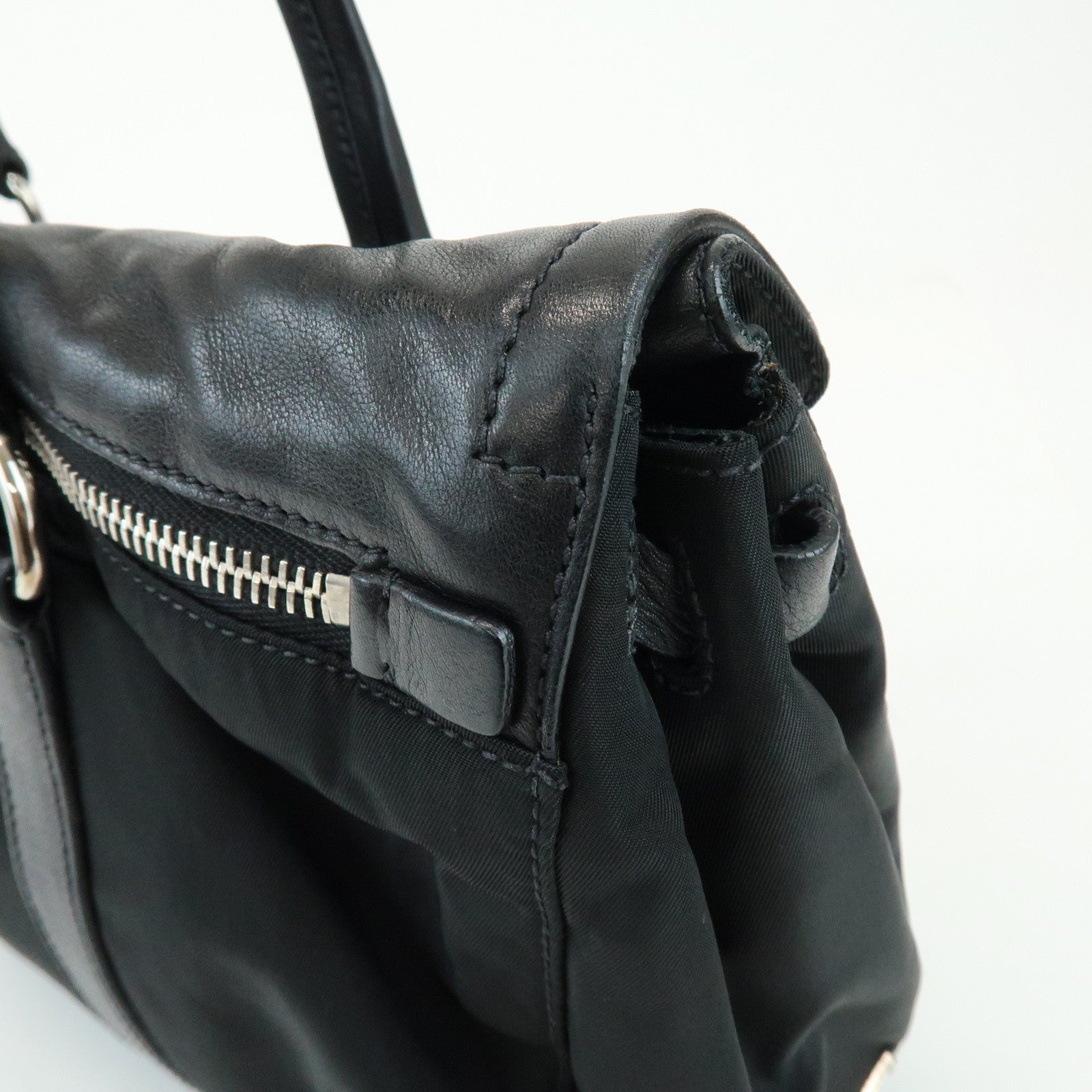 PRADA Triangle Logo Nylon Nappa Leather Shoulder Bag Black BR2613