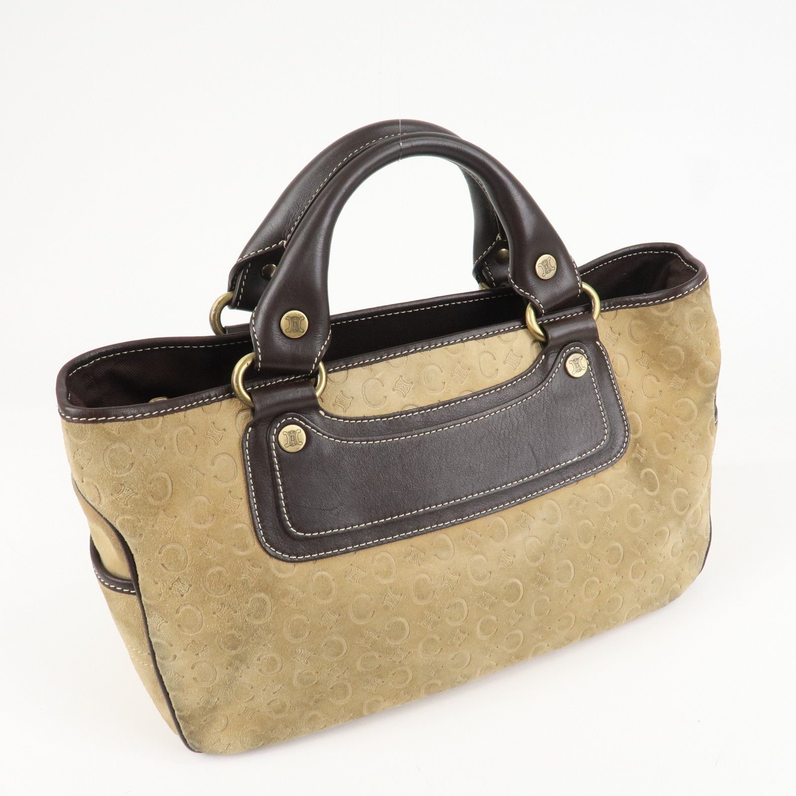 CELINE C Macadam Suede Boogie Bag Hand Bag Tote Bag Beige Dark Brown Used