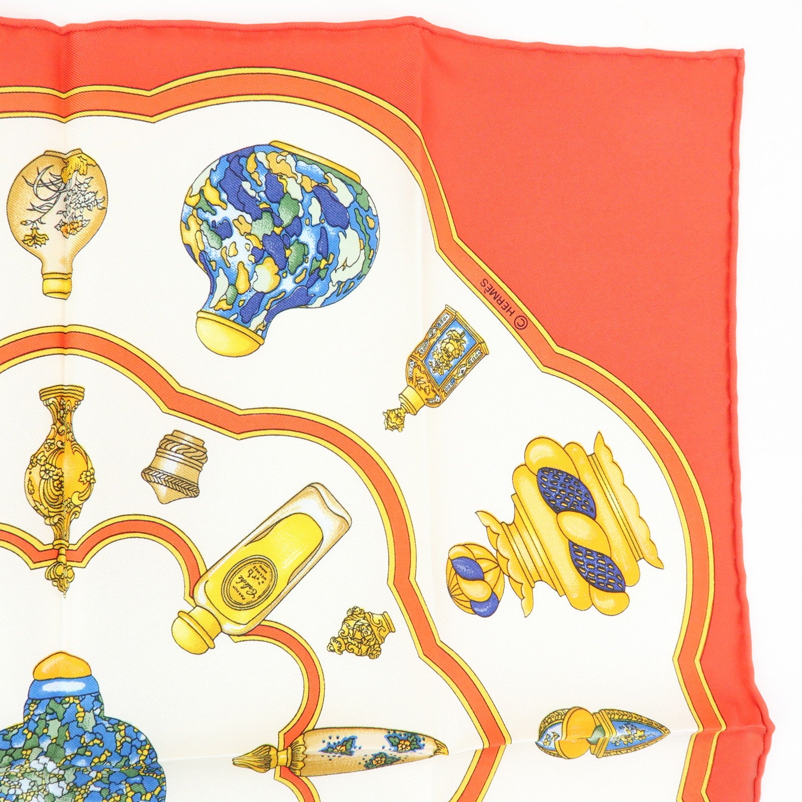 HERMES Carre 45 Set of 2 Silk 100% Scarf White Purple Orange