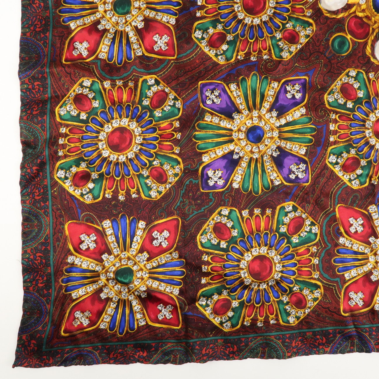 CHANEL Silk 100% Scarf Gripoix Print Red Multi Color Used