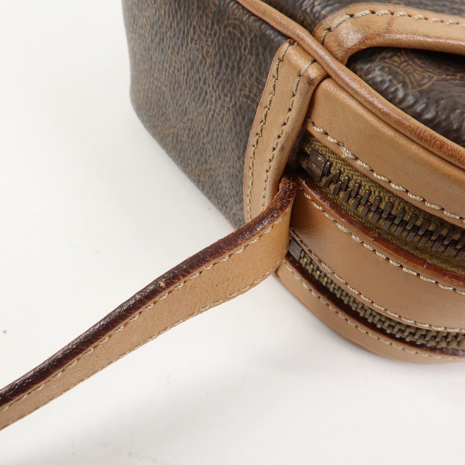 CELINE Macadam Leather Shoulder Bag Beige Brown Gold Hardware