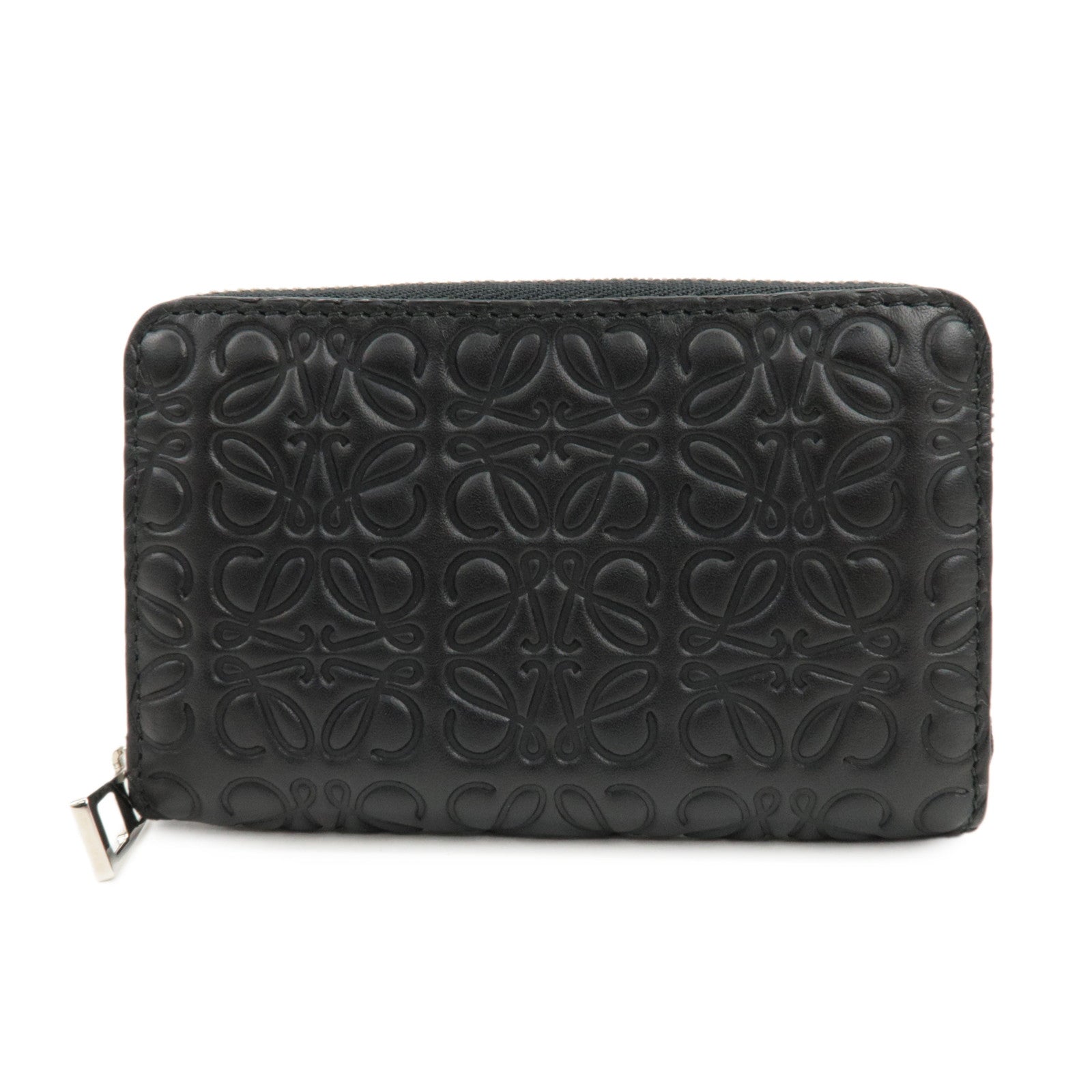 LOEWE Anagram Soft Grain Calf Coin Card Card Case Silver HDW Black Used