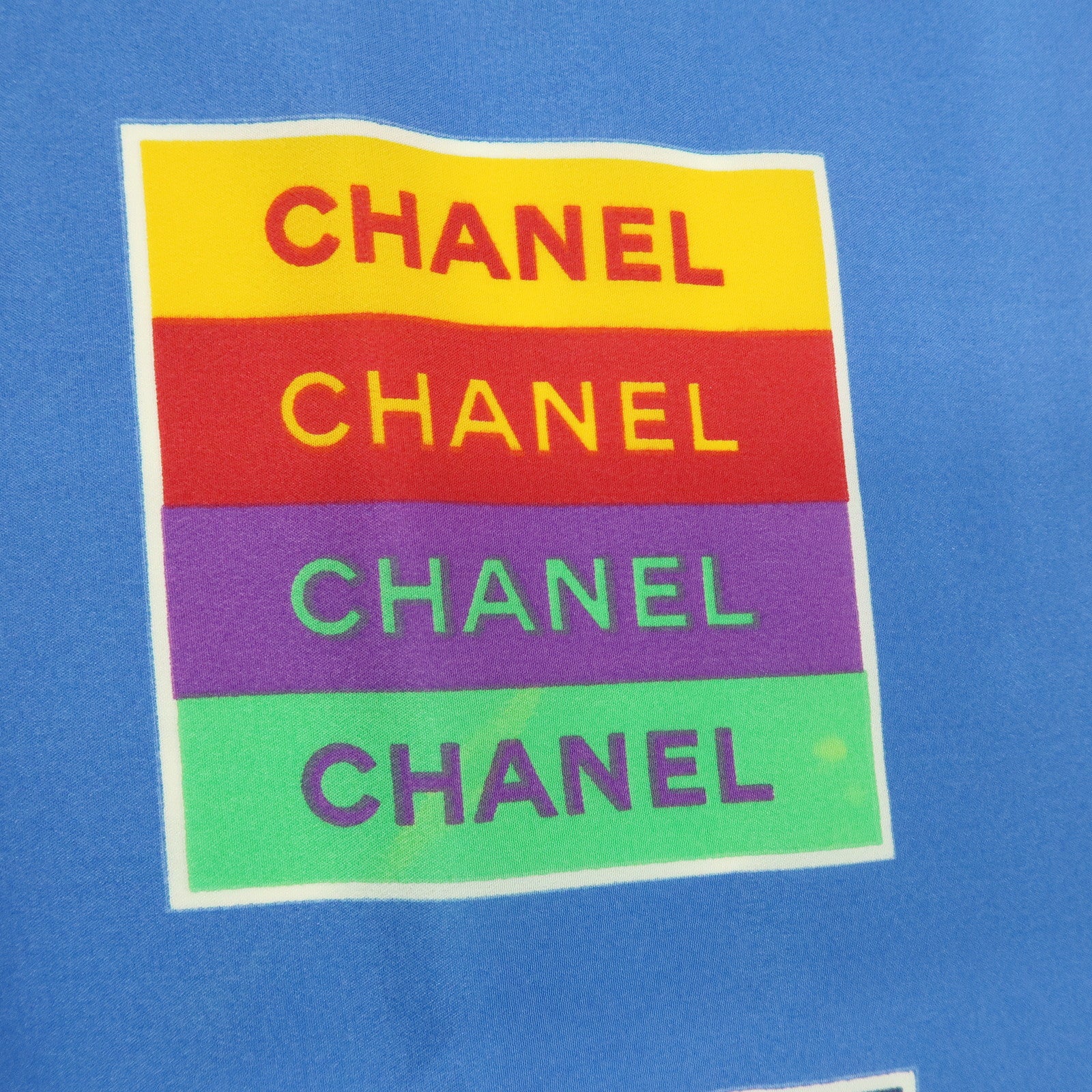 CHANEL COCO Mark Silk 100% Scarf Logo Print Blue Multicolor