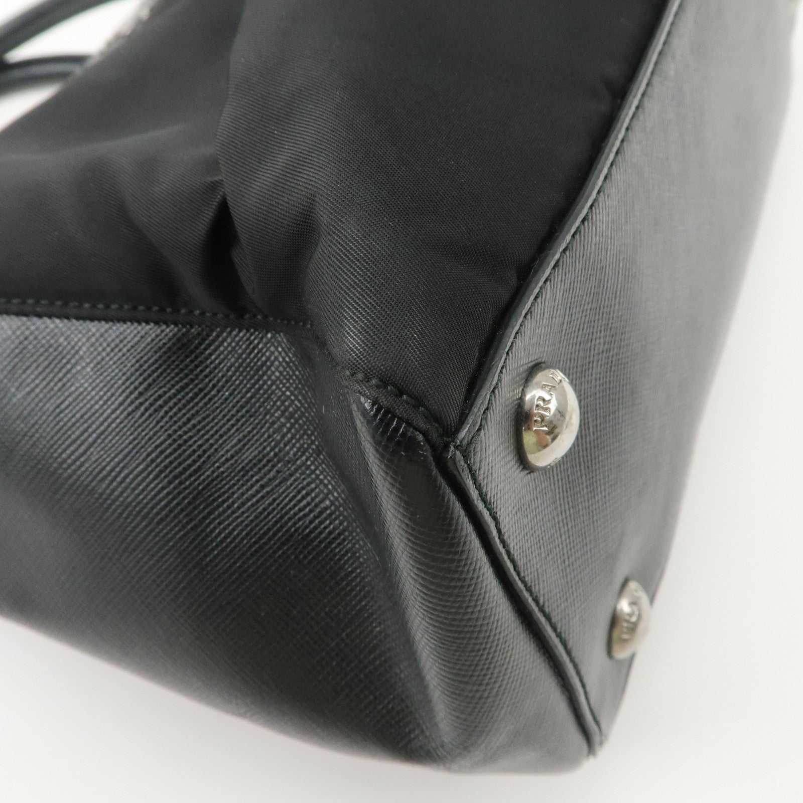 PRADA Triangle Logo Leather Nylon 2Way Bag Hand Bag Black Gold HDW Used