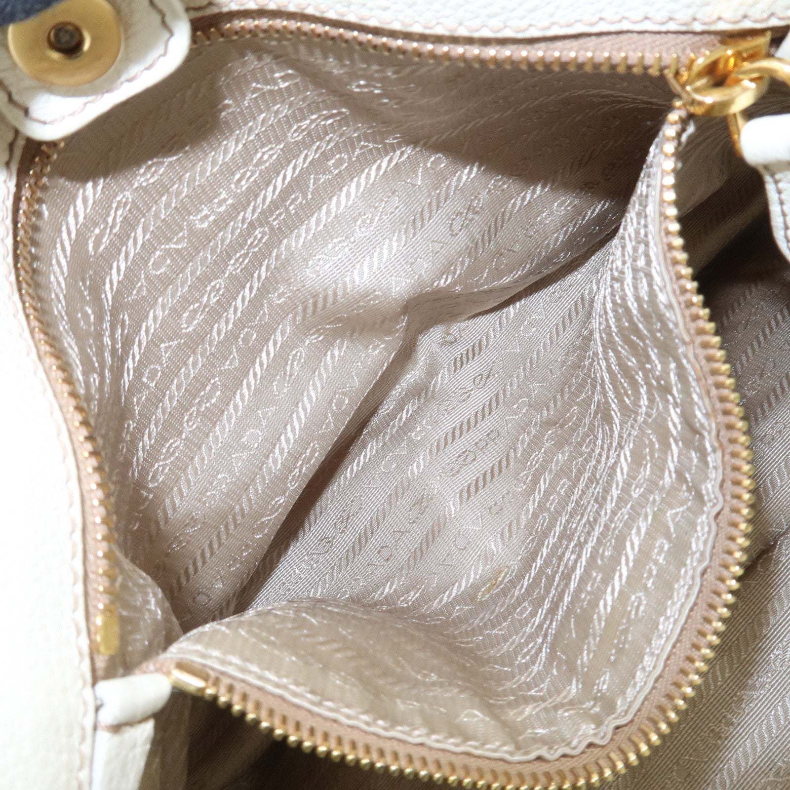 PRADA Logo Calf Leather Tote Bag Shoulder Bag Ivory BR3844