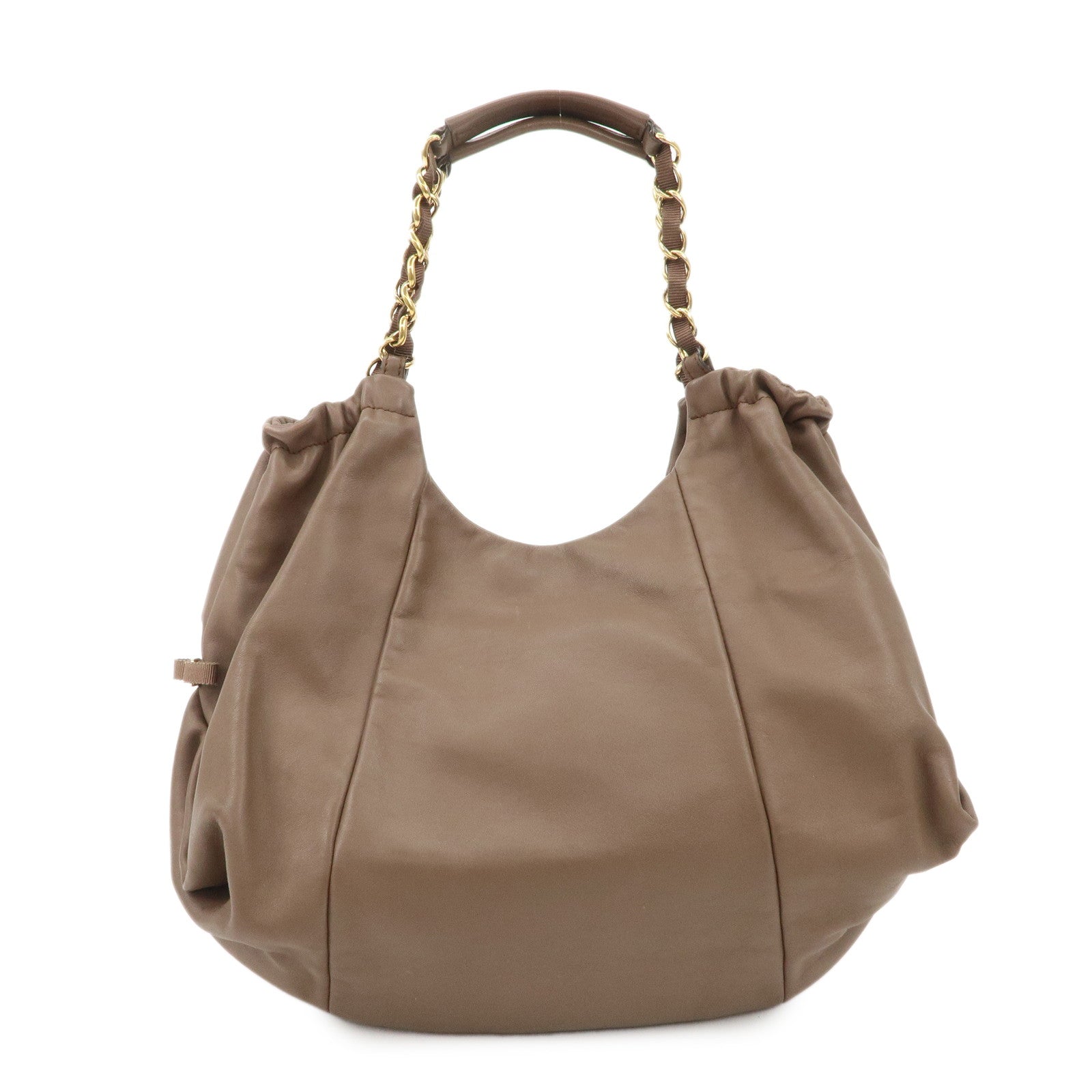 Ferragamo Leather Tote Bag Hand Bag Shouolder Bag Beige Gold HDW