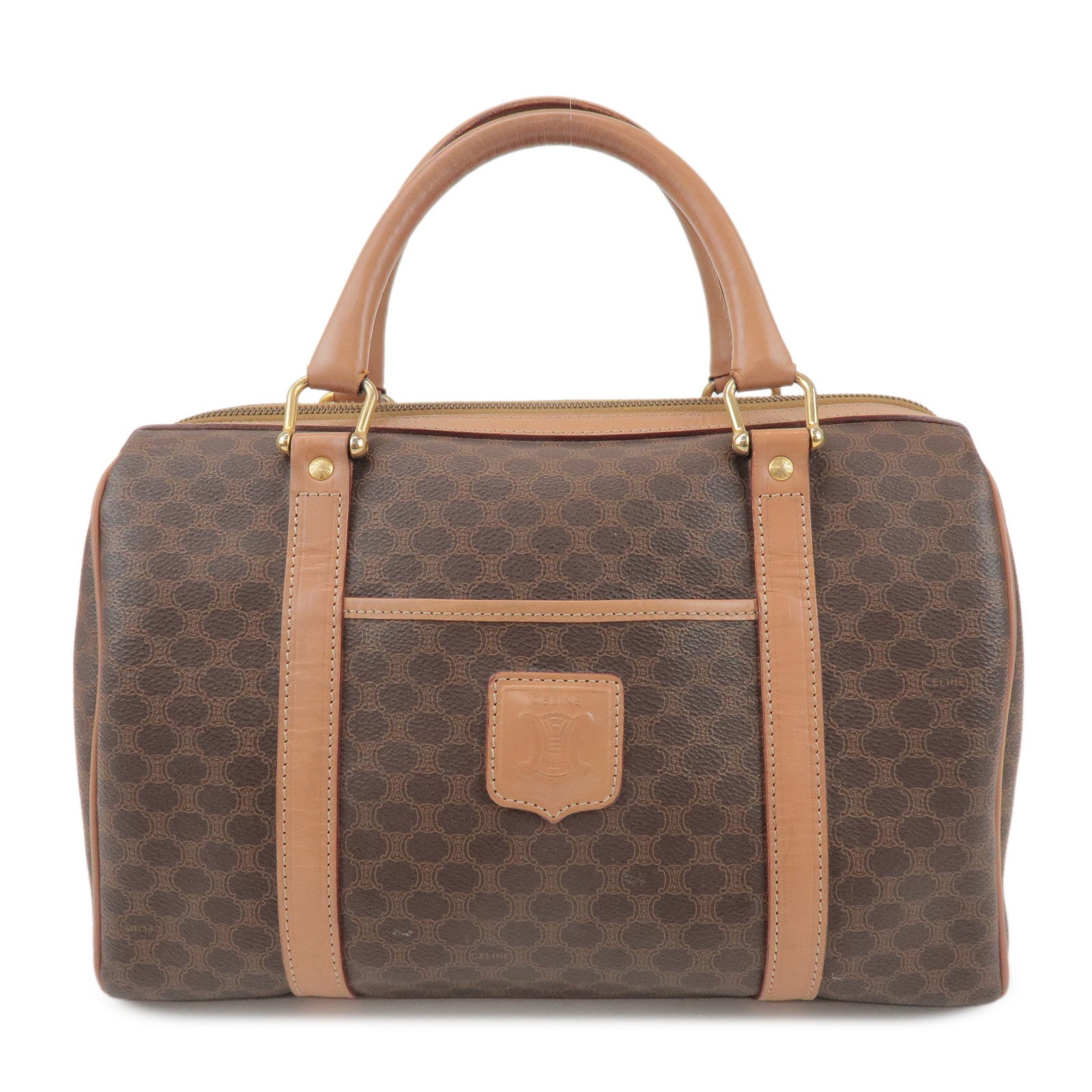 CELINE Macadam PVC Leather Boston Bag Hand Bag Brown