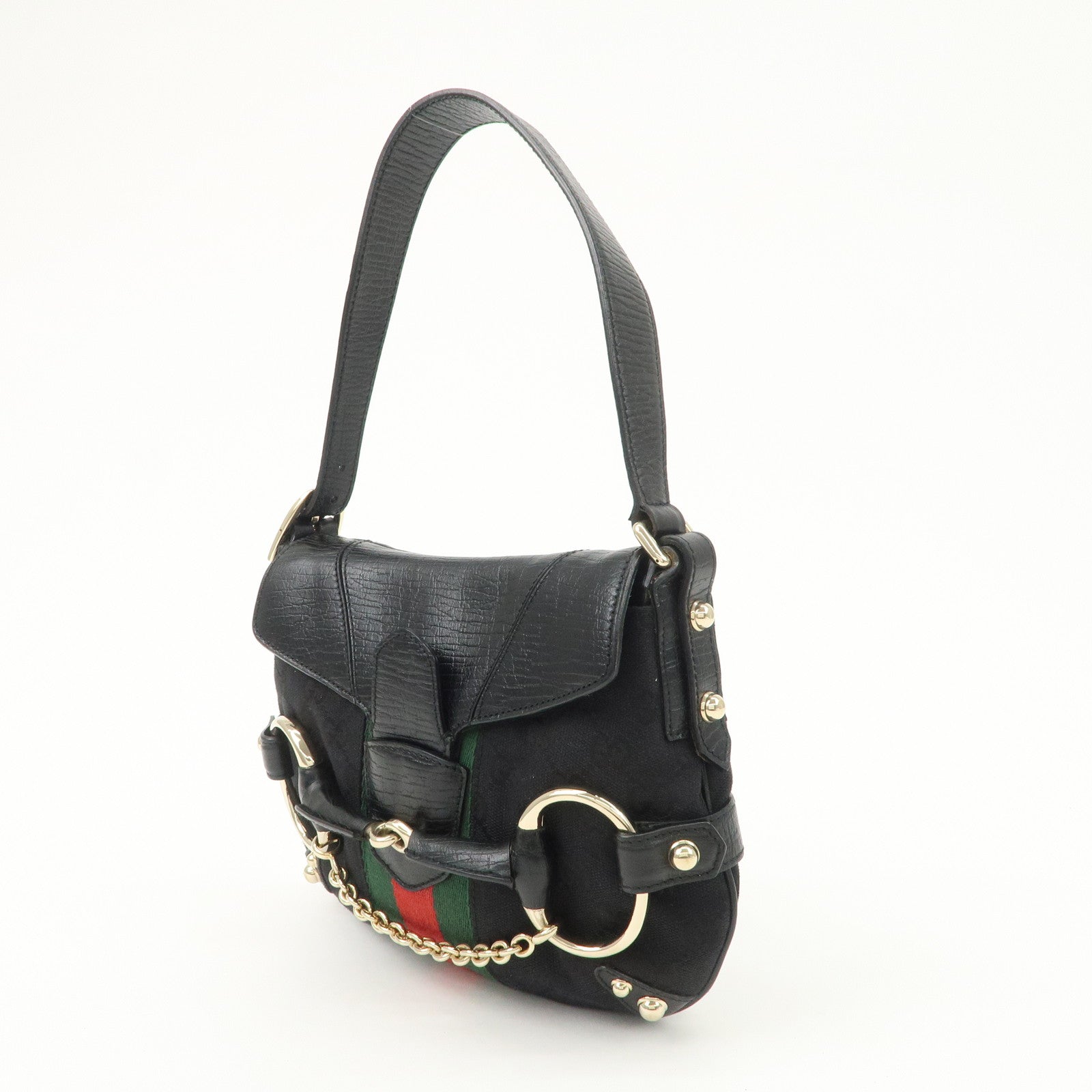 GUCCI Horsebit Sherry GG Canvas Leather Shoulder Bag 131094