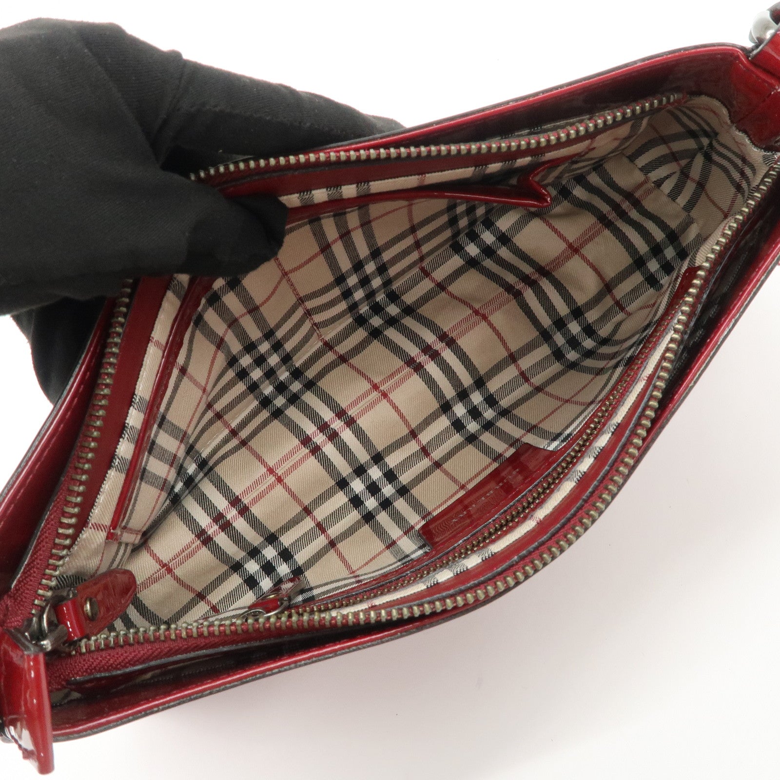 BURBERRY Patent Leather Shoulder Bag Hand Bag Red