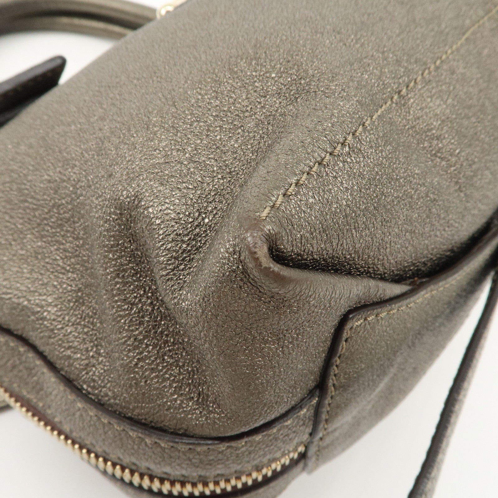 JIMMY CHOO Tulita Leather Shoulder Bag Hand Bag Metallic Brown