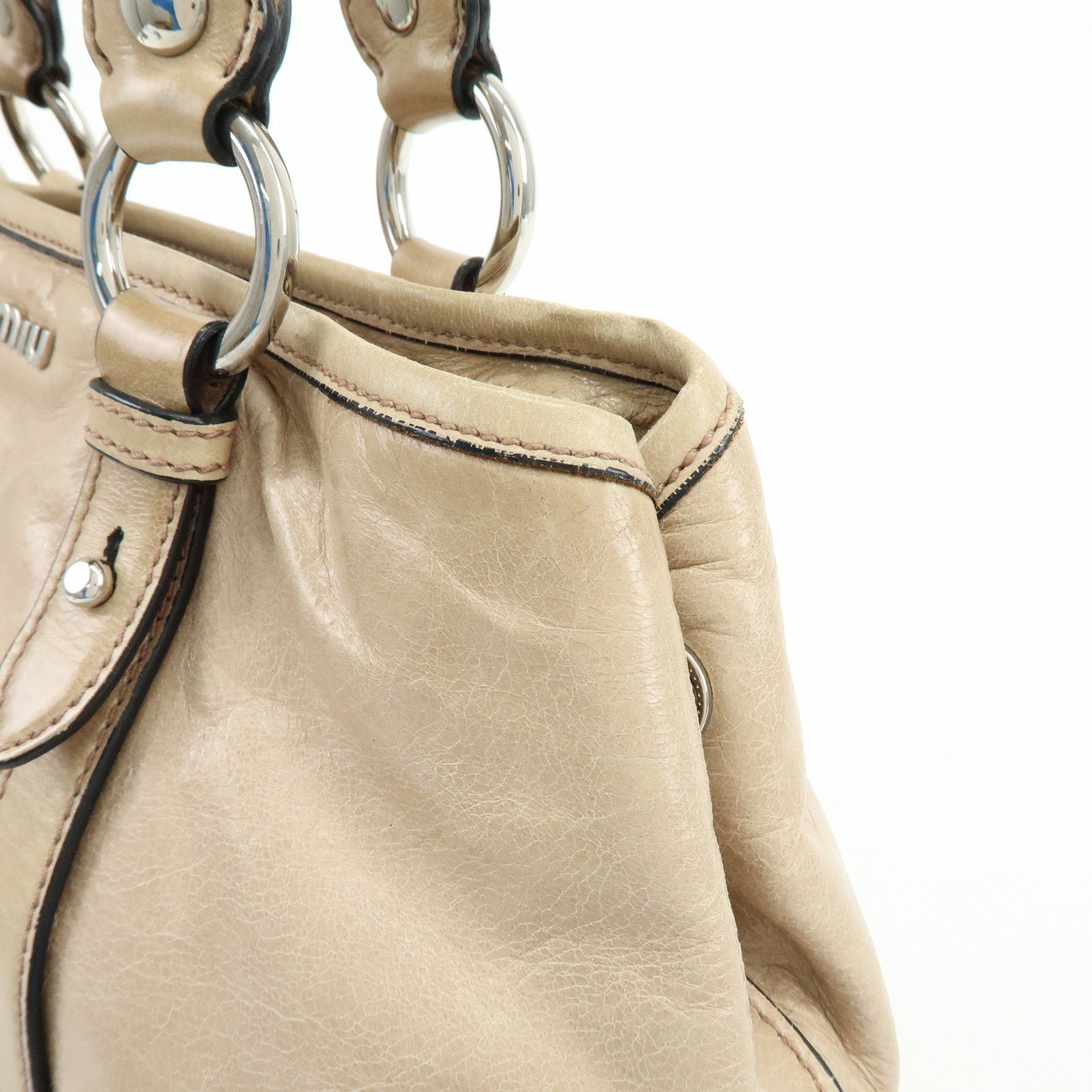 MIU MIU Leather 2Way Bag Hand Bag Shoulder Bag Beige RN0685