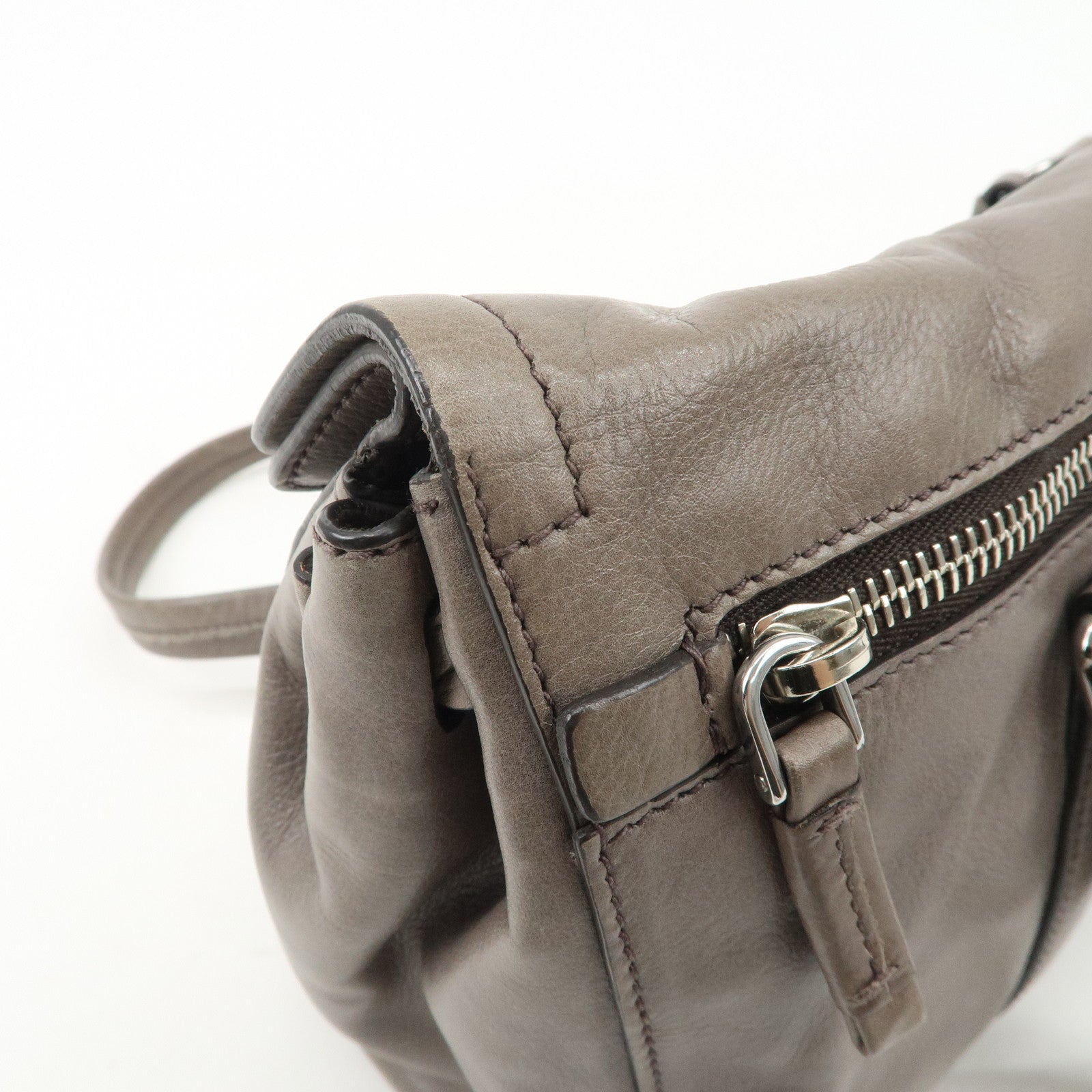 PRADA Triangle Logo Leather Shoulder Bag Gray BR3274