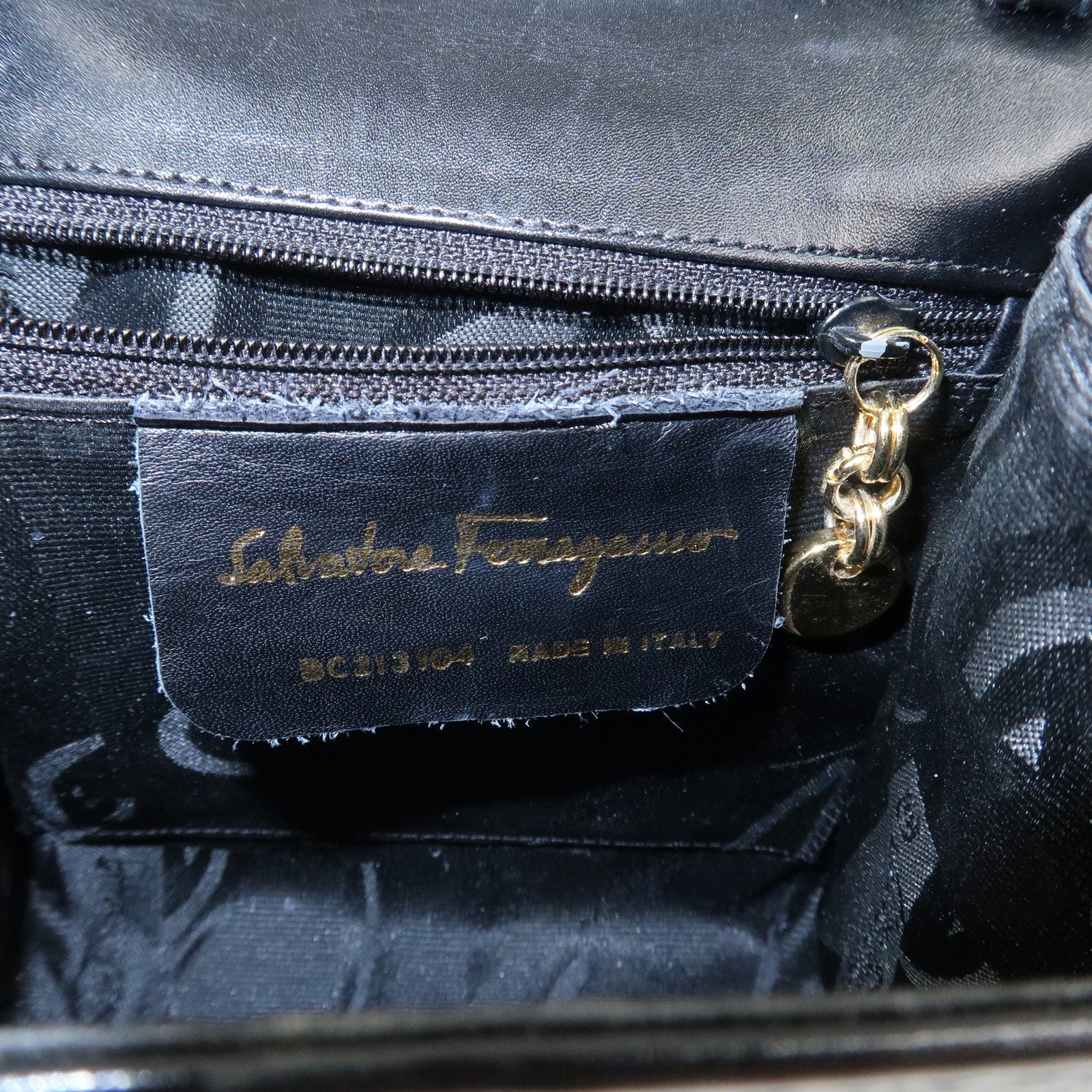 Ferragamo Varra Ribbon Leather 2Way Bag Shoulder Bag Hand Bag Black