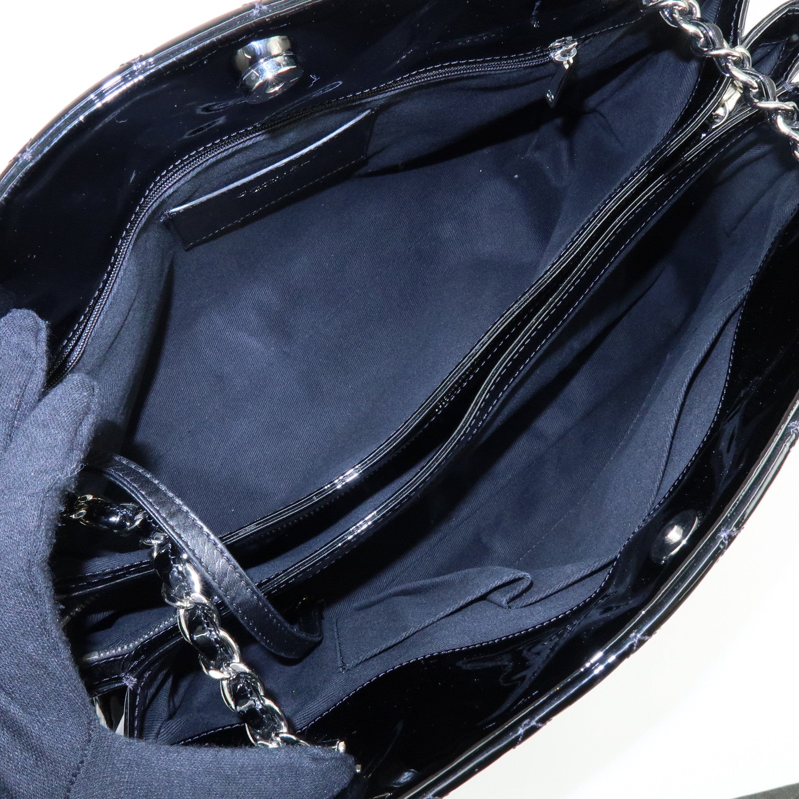 CHANEL Mademoiselle Patent Leather Shoulder Bag Bowling Bag Black