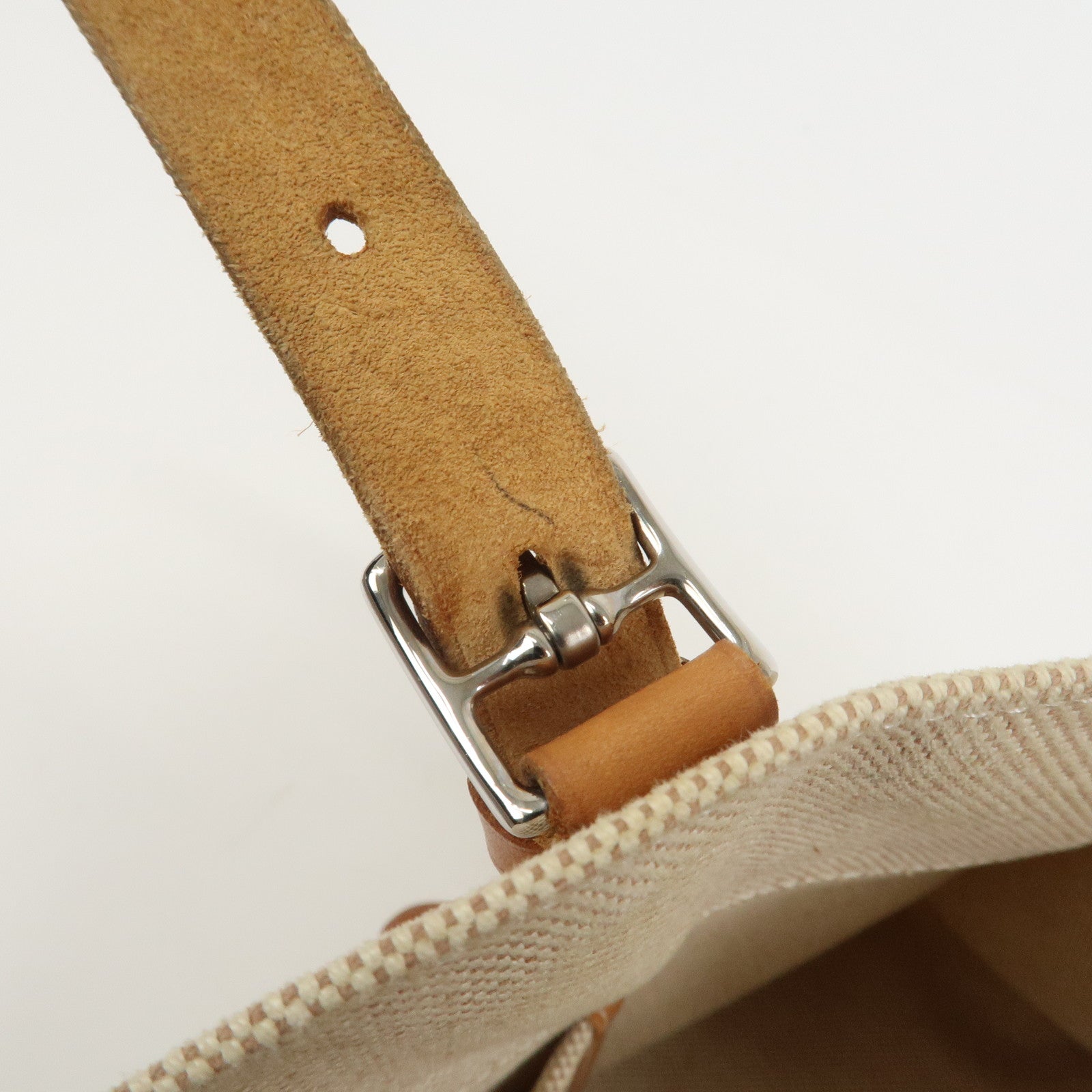 HERMES Etriviere Elan Toile H Leather Tote Bag Natural Brown