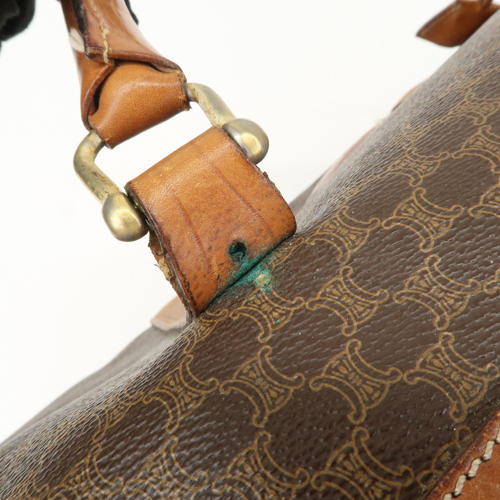 CELINE Macadam PVC Leather Boston Bag Travel Bag Brown