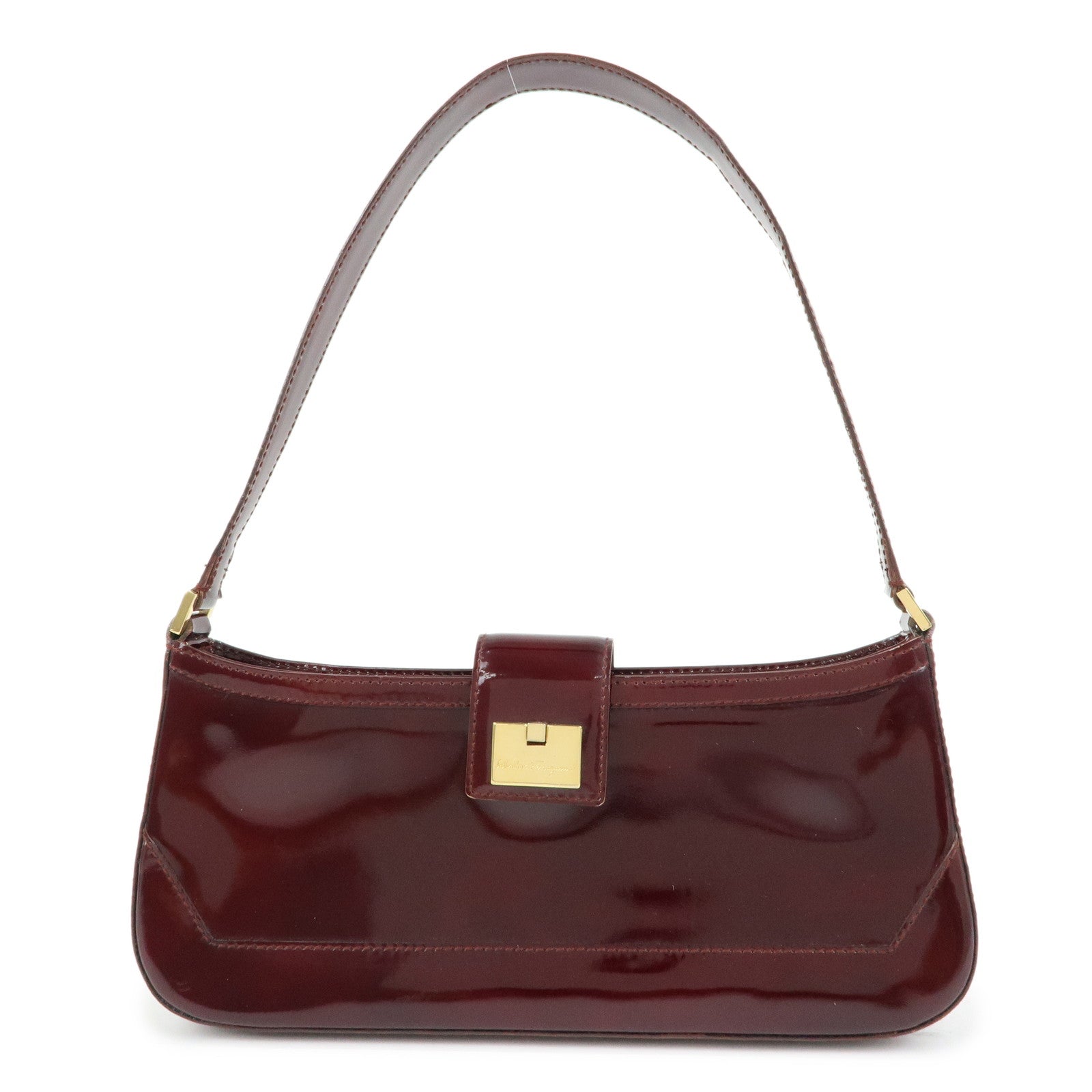 Ferragamo Patent Leather Shoulder Bag Hand Bag Bordeaux