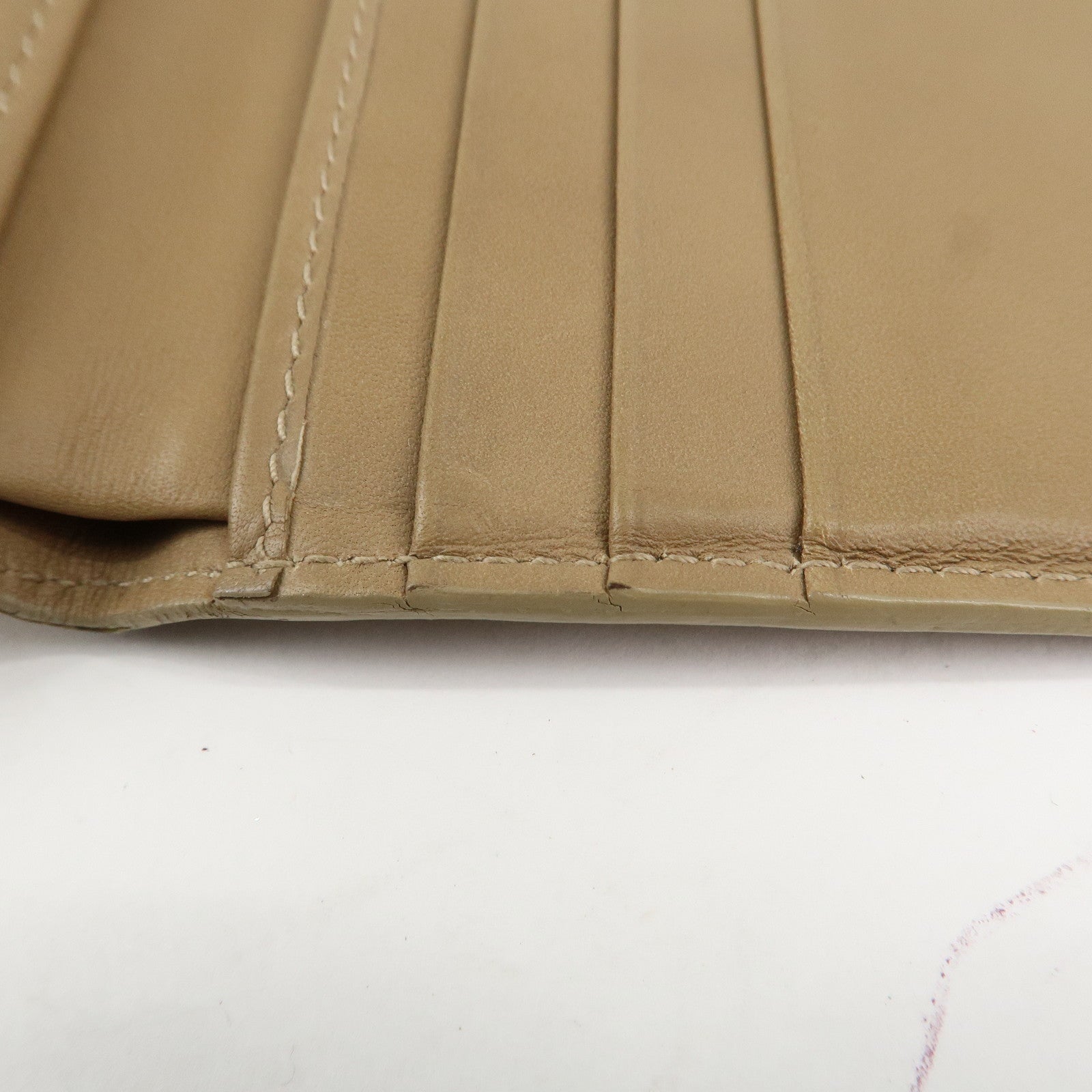 BOTTEGA VENETA Intrecciato Leather Chain Wallet Mini Wallet Beige Used