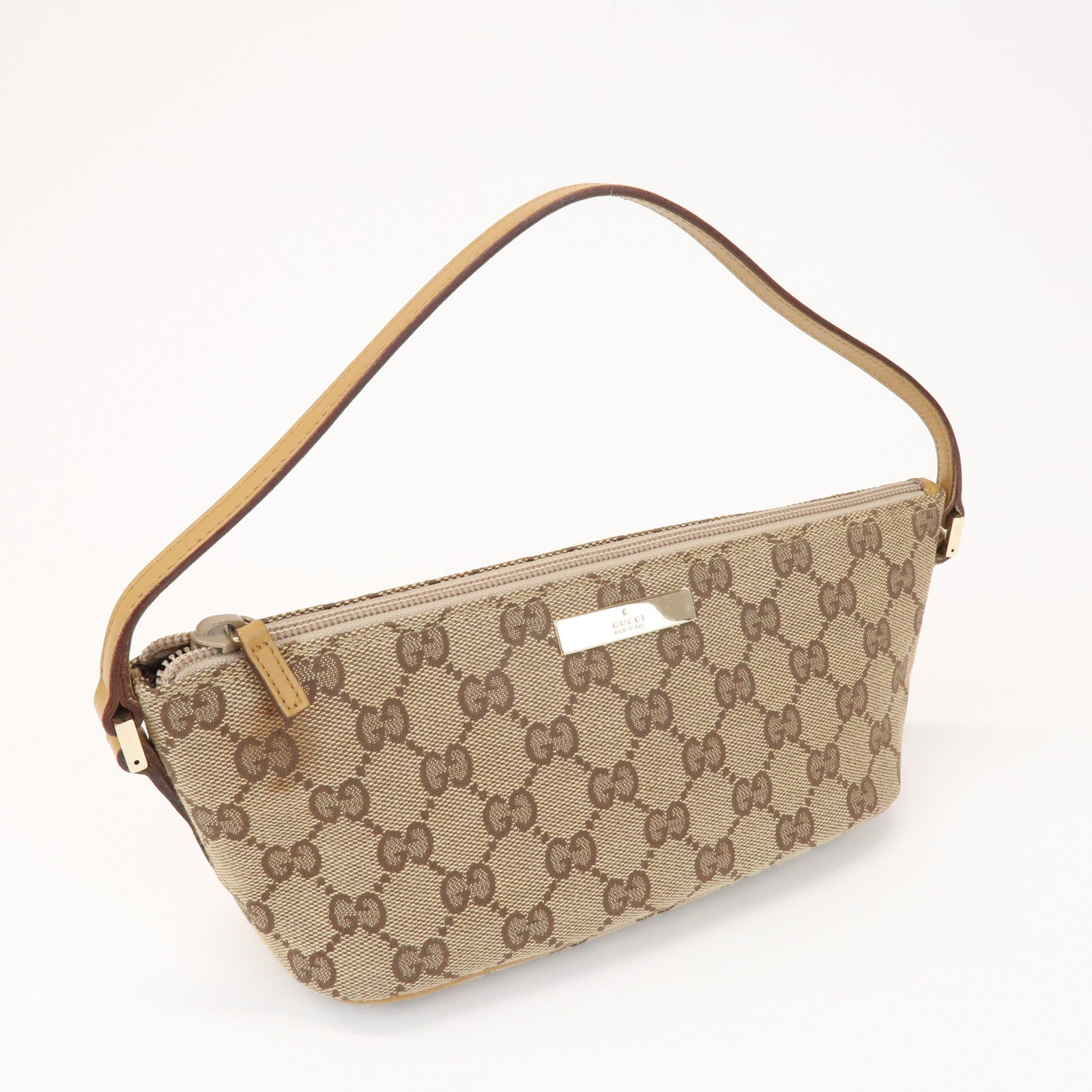 GUCCI Boat Bag GG Canvas Leather Accessory Pouch Hand Bag 039・1103