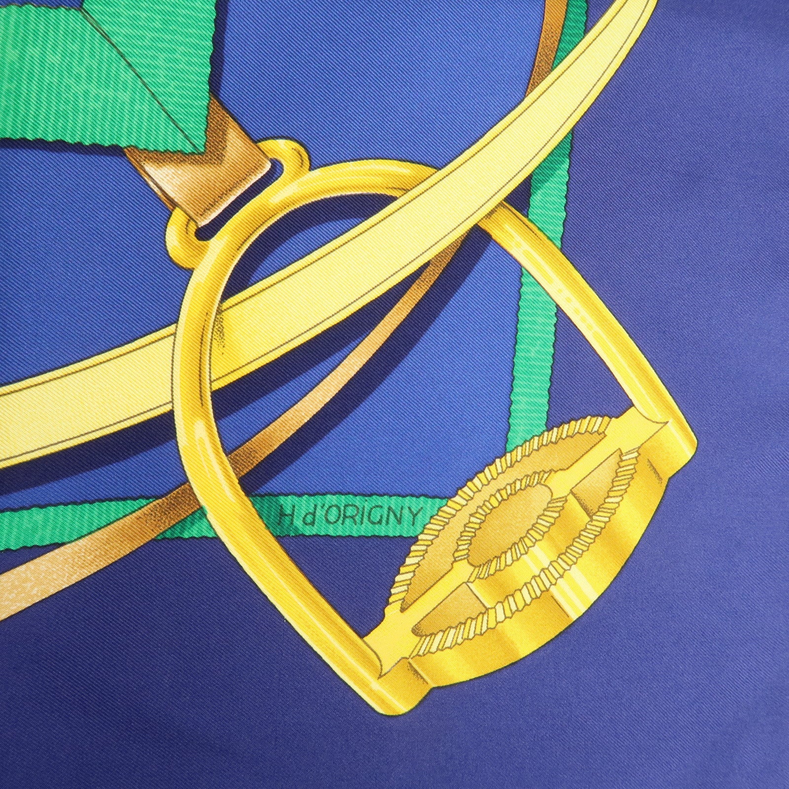 HERMES Carre 90 Silk 100% Blue Yellow Green Used