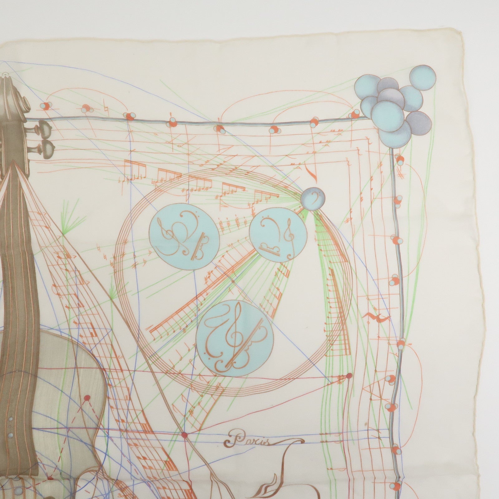 HERMES Carre 90 Silk 100% La Musique des Spheres Scarf Ivory