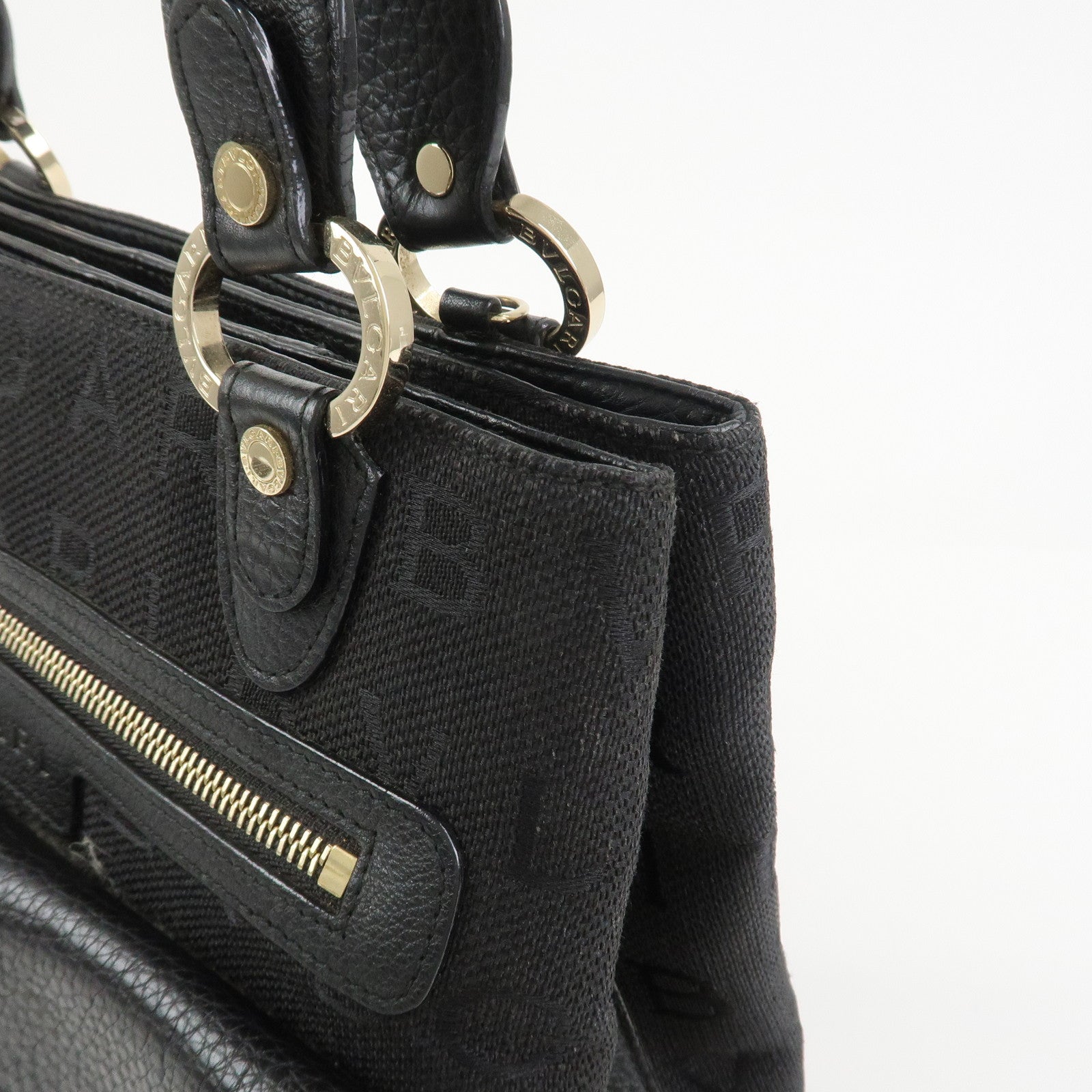 BVLGARI Logo Mania Canvas Leather 2Way Bag Shoulder Bag Black