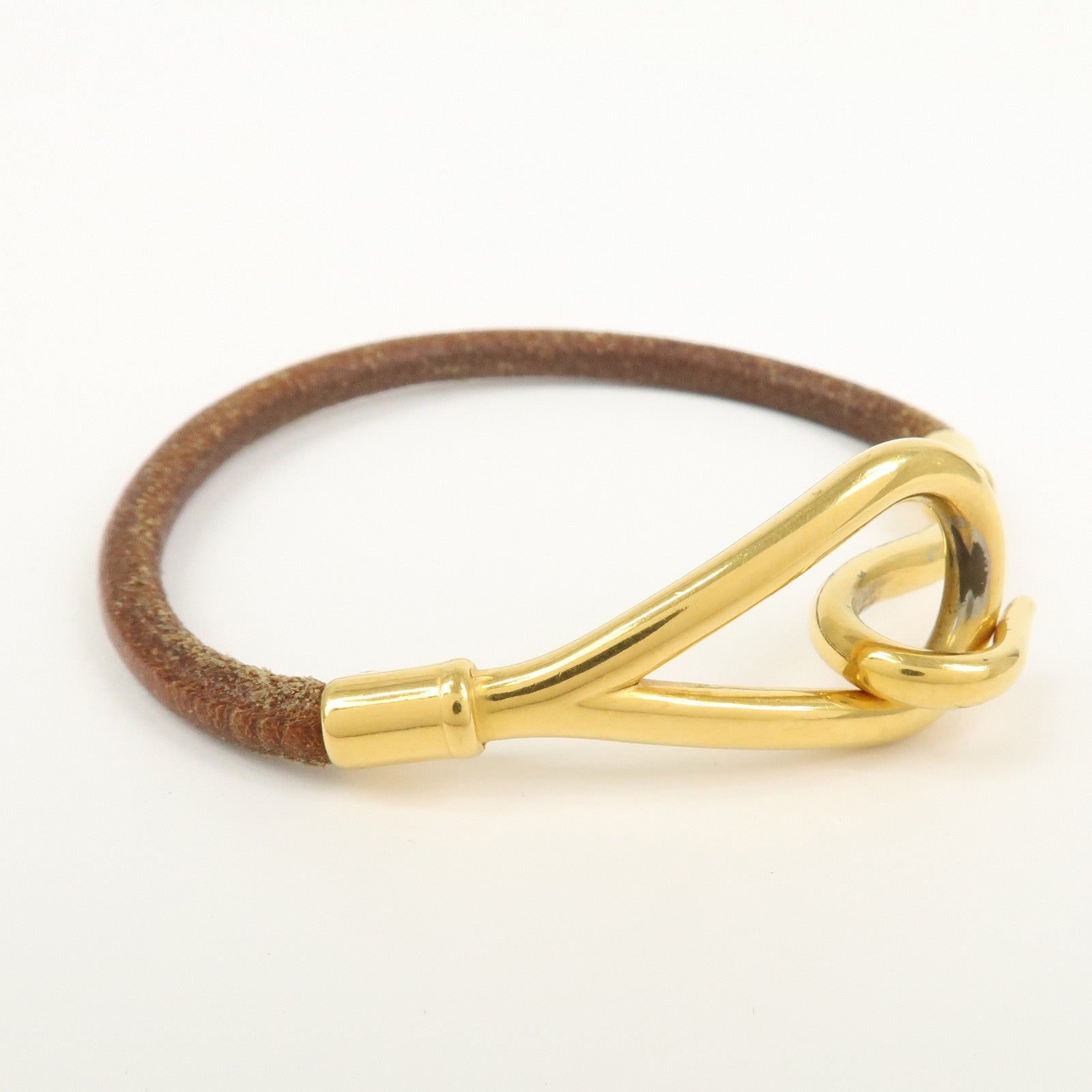 HERMES Jumbo Leather Metal Choker Bracelet Brown Gold