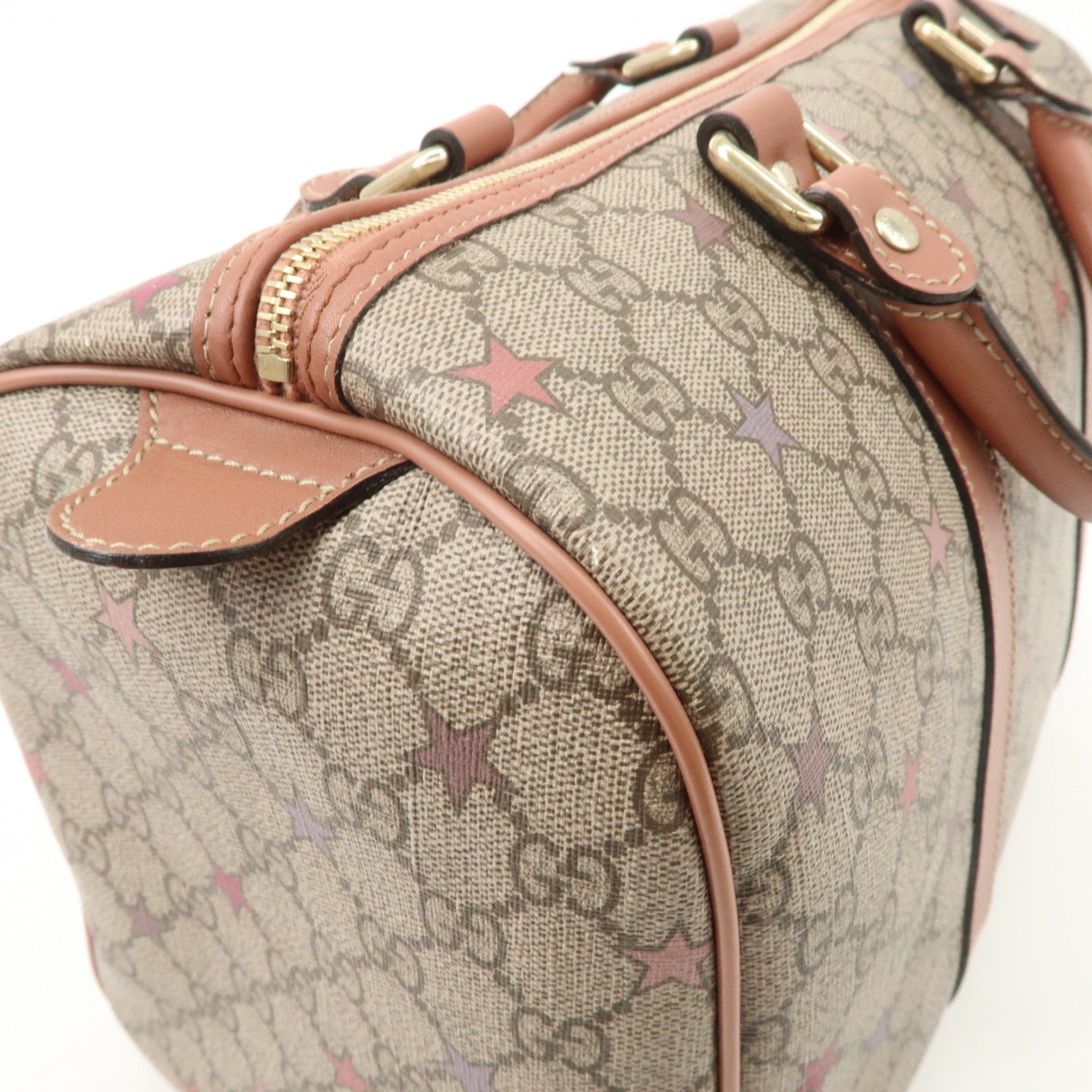 GUCCI GG Supreme Leather Boston Bag Beige Brown Star 193603