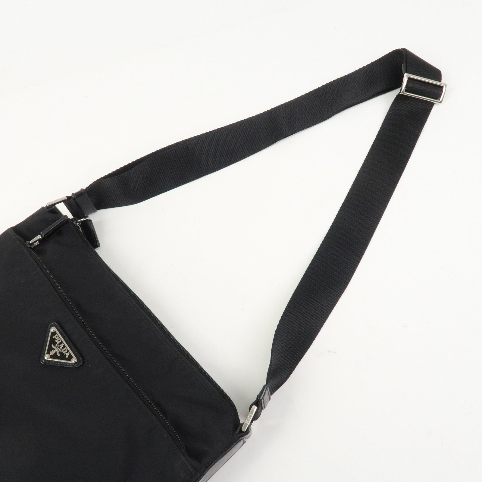 PRADA Triangle Logo Nylon Shoulder Bag Crossbody Bag Black 1BC421