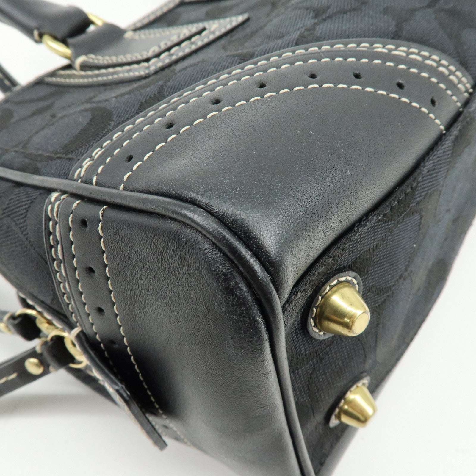 COACH Signature Canvas Leather Shoulder Bag Boston Bag Black