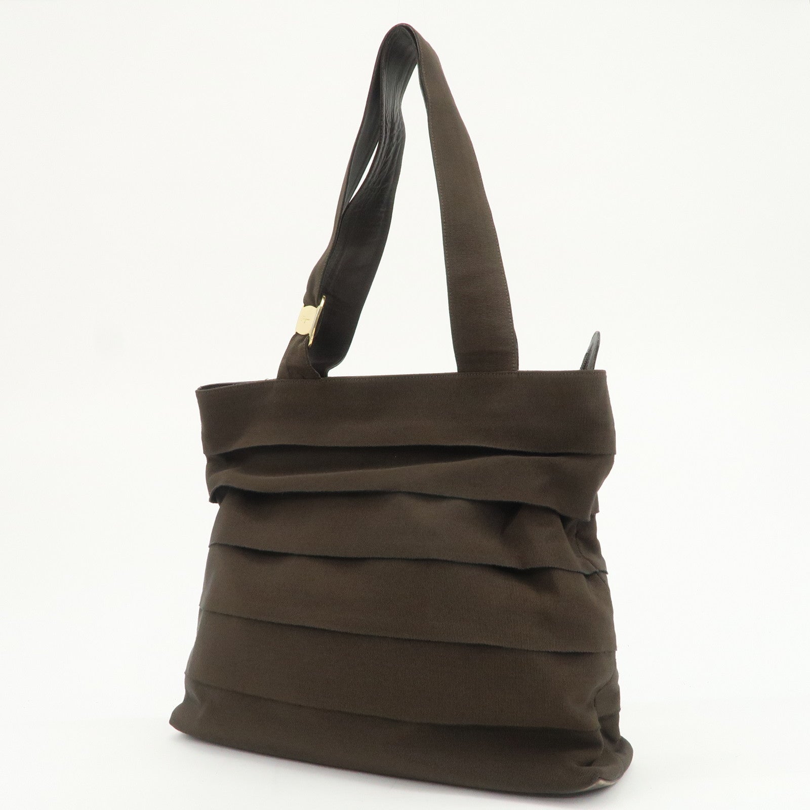 Ferragamo Vara Logo Canvas Tote Bag Shoulder Bag Brown