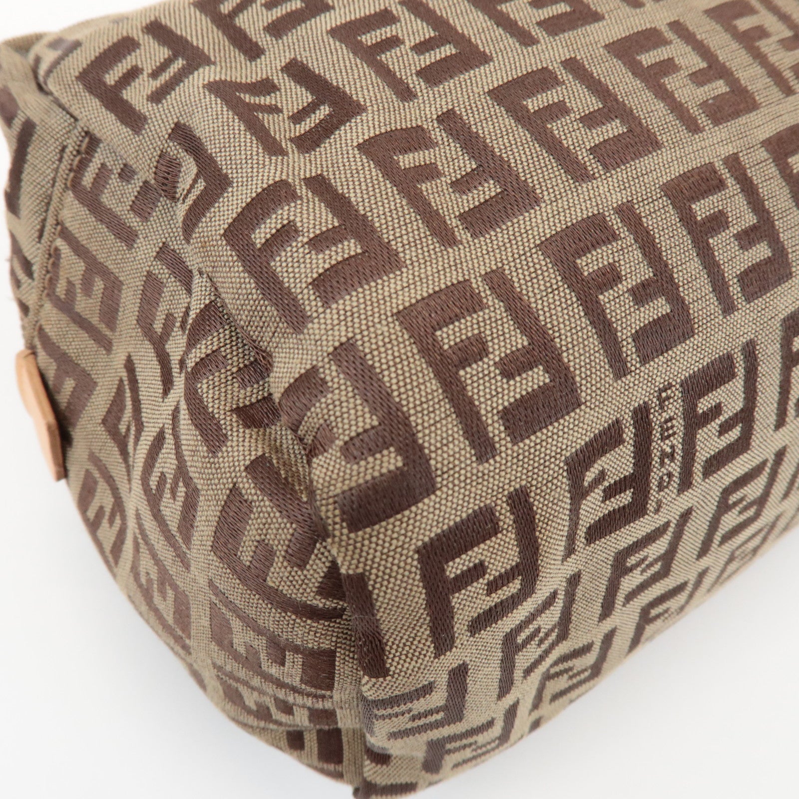 FENDI Zucchino Canvas Leather Pouch Cosmetic Pouch Brown