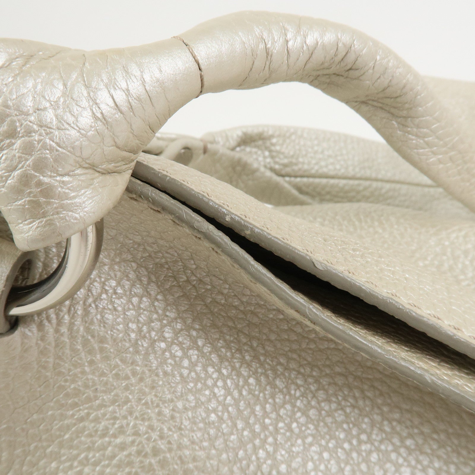 CELINE Logo Leather Bittersweet Shoulder Bag Tote Bag Silver