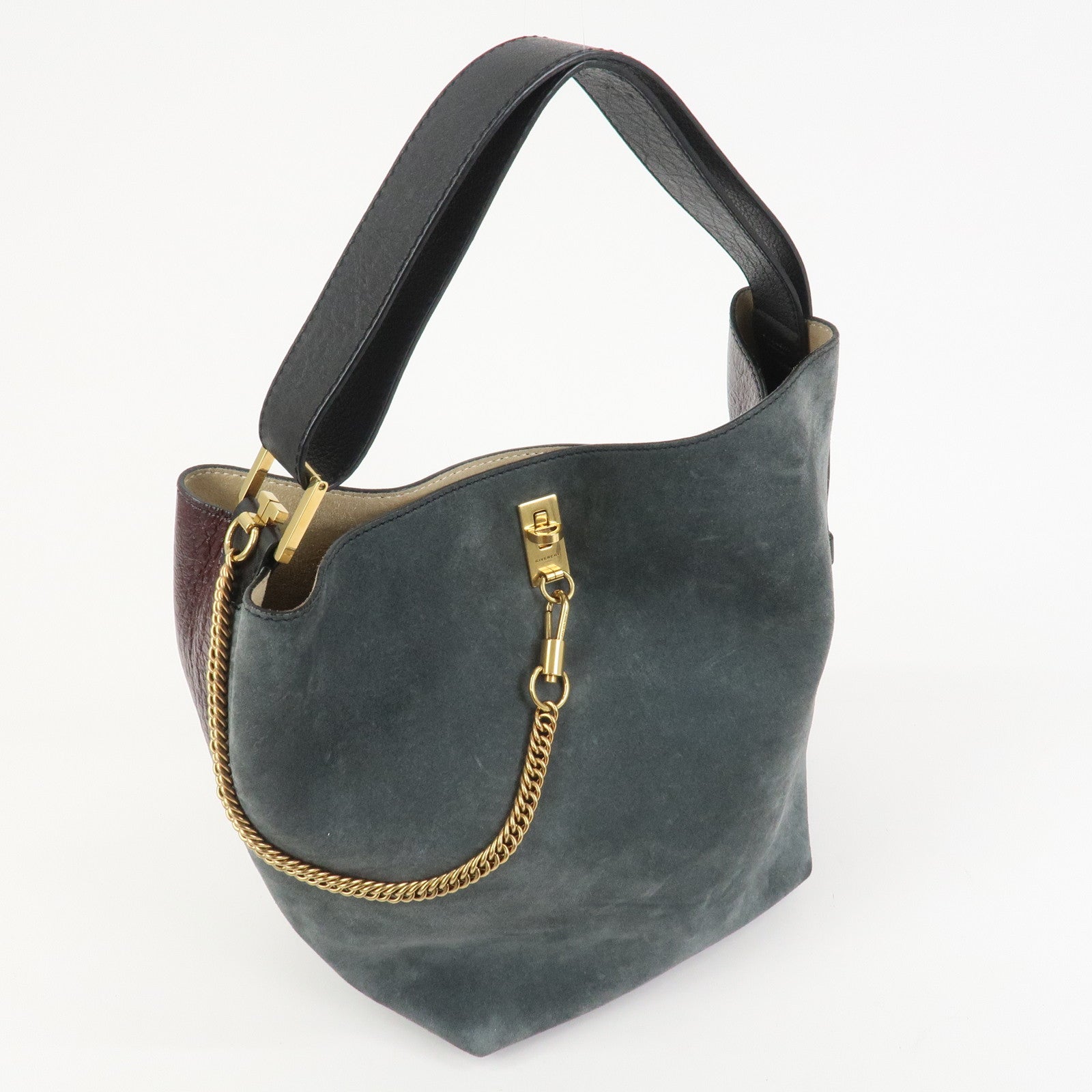 GIVENCHY Suede Leather Hand Bag Shoulder Bag Gray Bordeaux Black