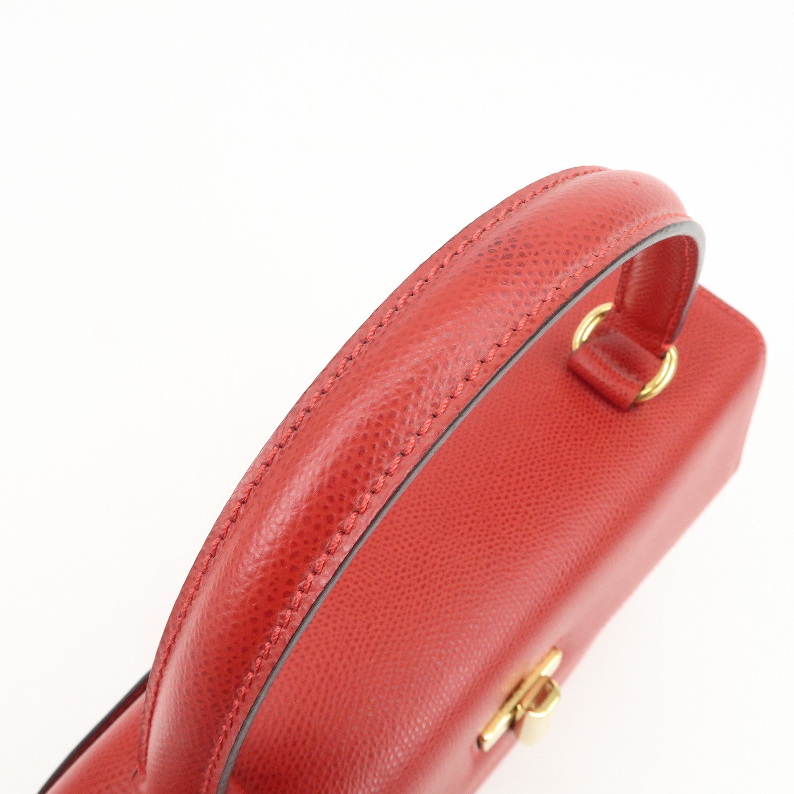 CELINE Leather Top Handle Turn Lock 2Way Hand Bag Shoulder Bag Red