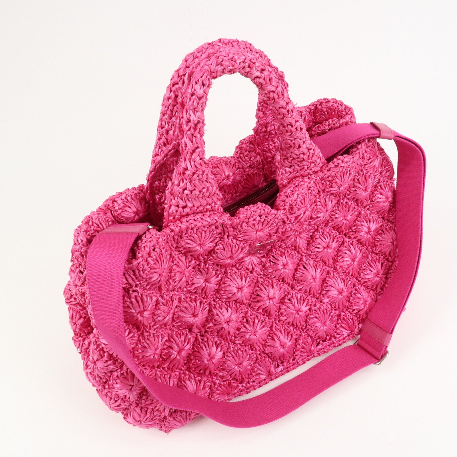 PRADA Canapa Raffia 2Way Bag Hand Bag Shoulder Bag Pink BN2888