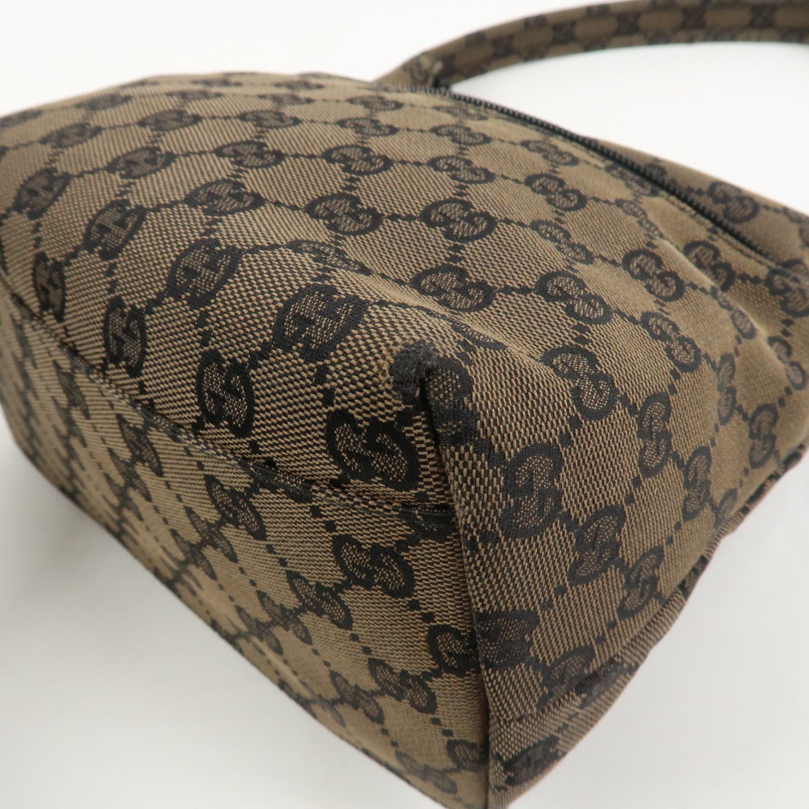GUCCI GG Canvas Leather Shoulder Bag Hand Bag Brown Black 001・3386