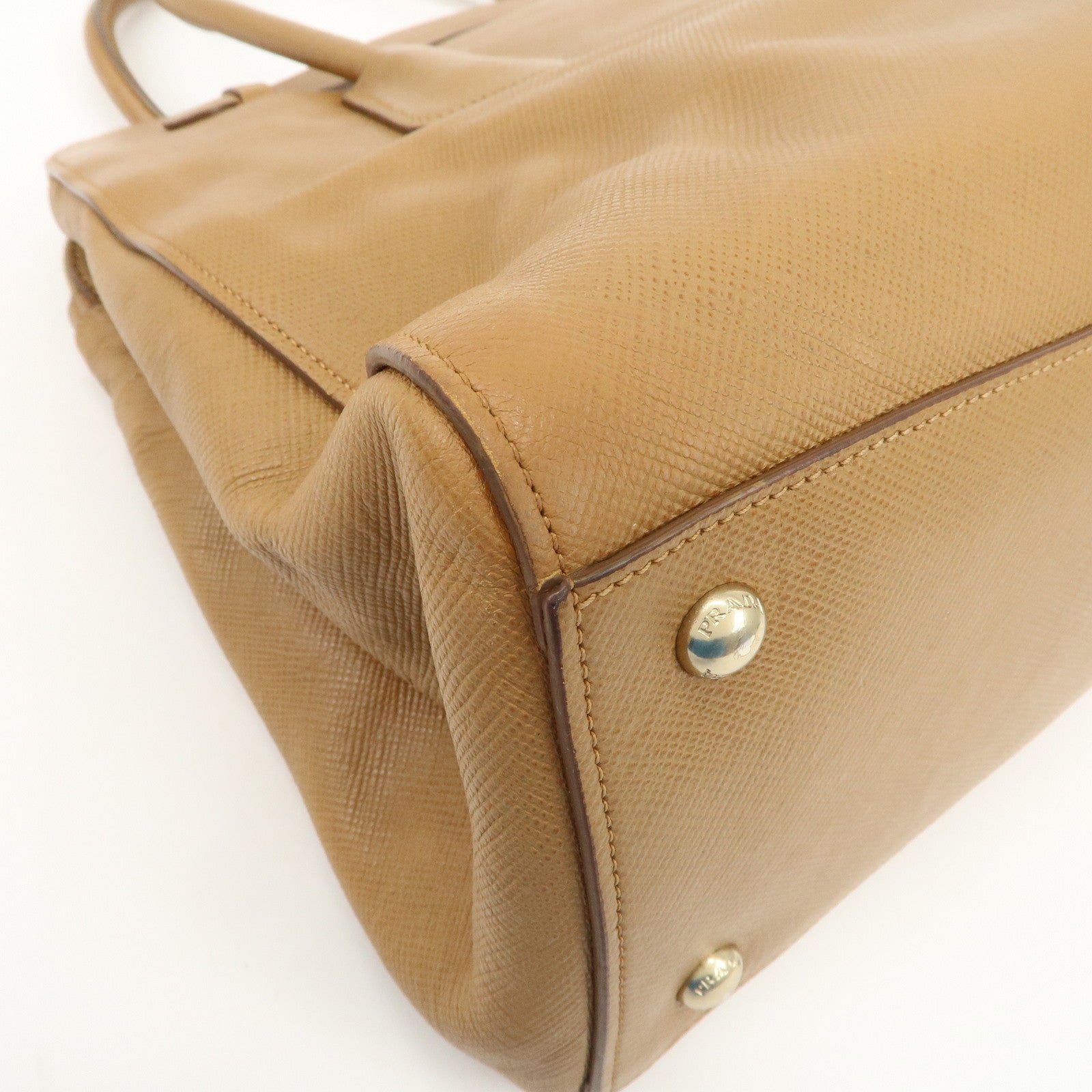 PRADA Leather 2Way Bag Hand Bag Shoulder Bag Light Brown BN2572