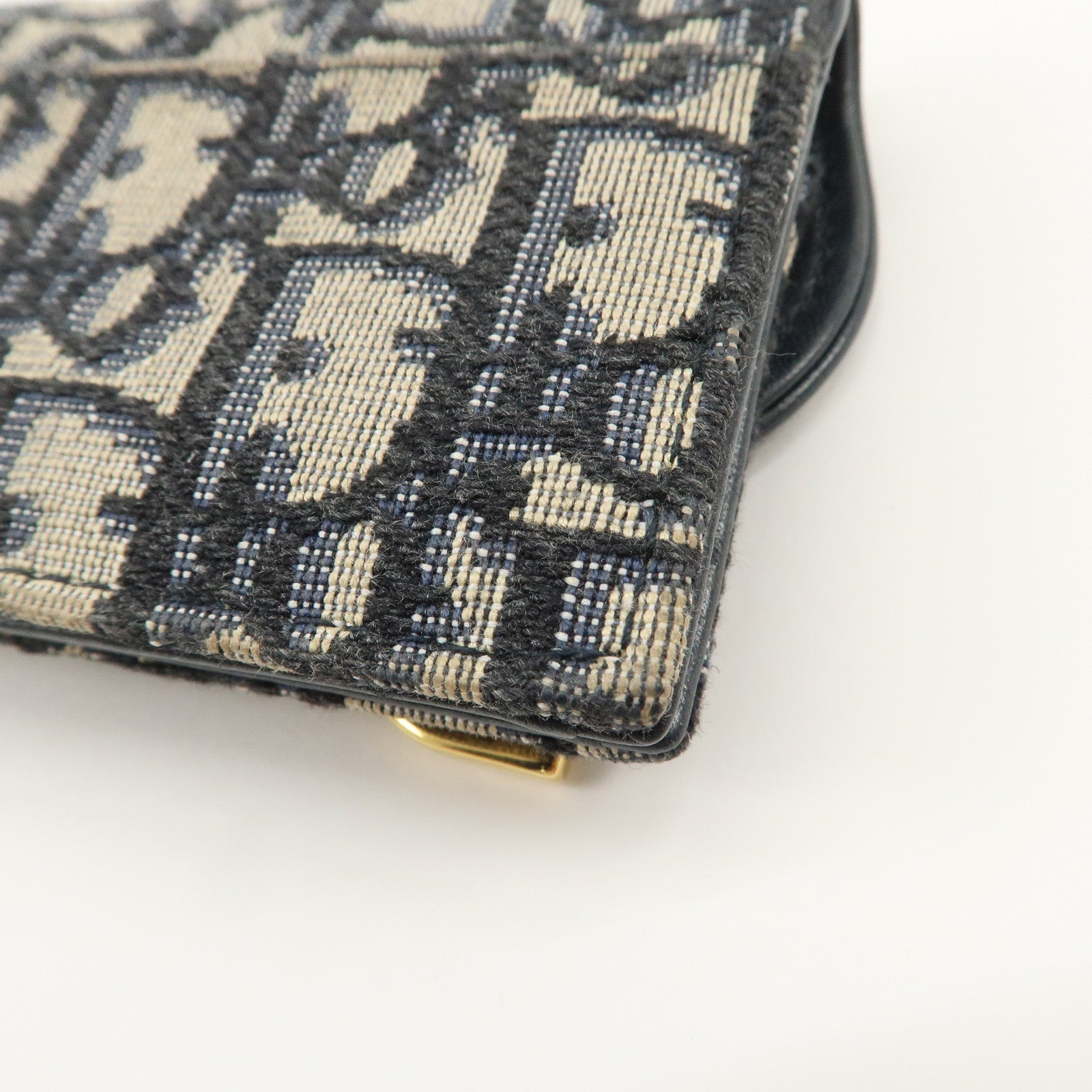 Christian Dior Oblique Canvas Leather Saddle Card Case Beige Navy Used