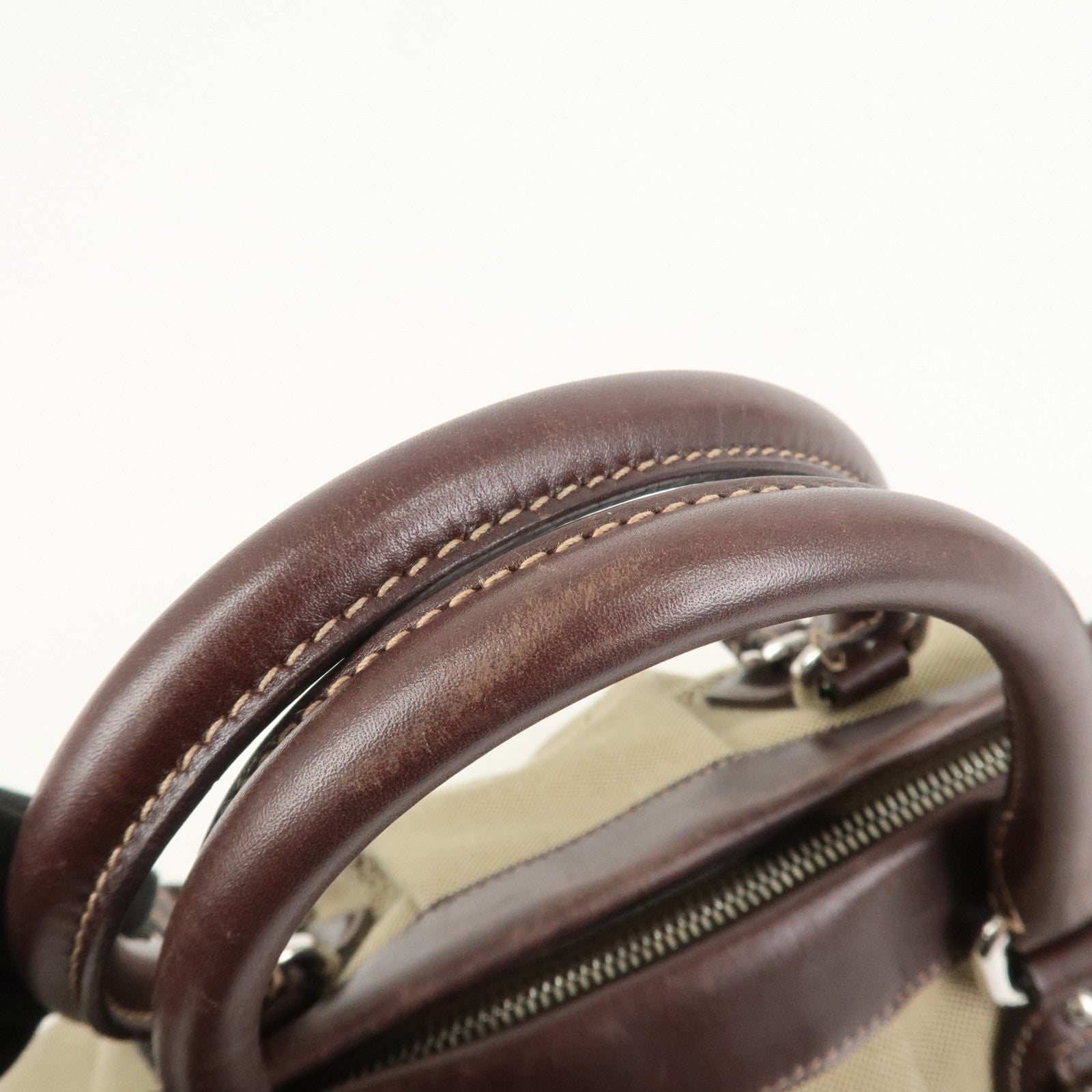 PRADA Logo Canvas Leather 2Way Bag Shoulder Bag Hand Bag Brown