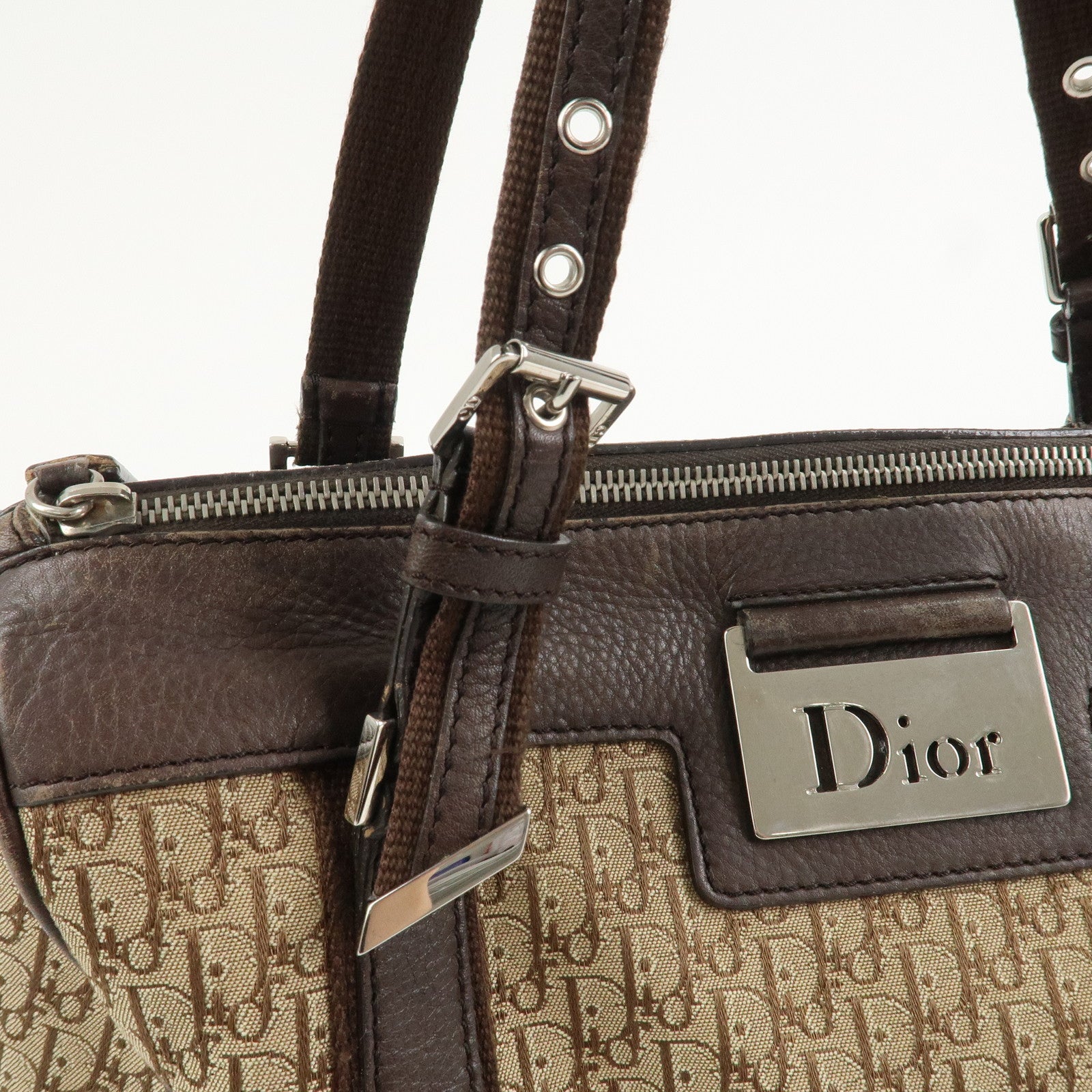 Christian Dior Trotter Street Chic Canvas Leather Boston Bag Beige