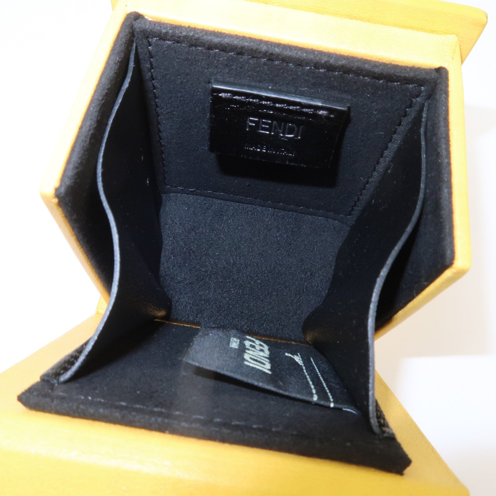 FENDI Logo Leather Mini Box Bag Charm Key Holder Yellow 7AR894