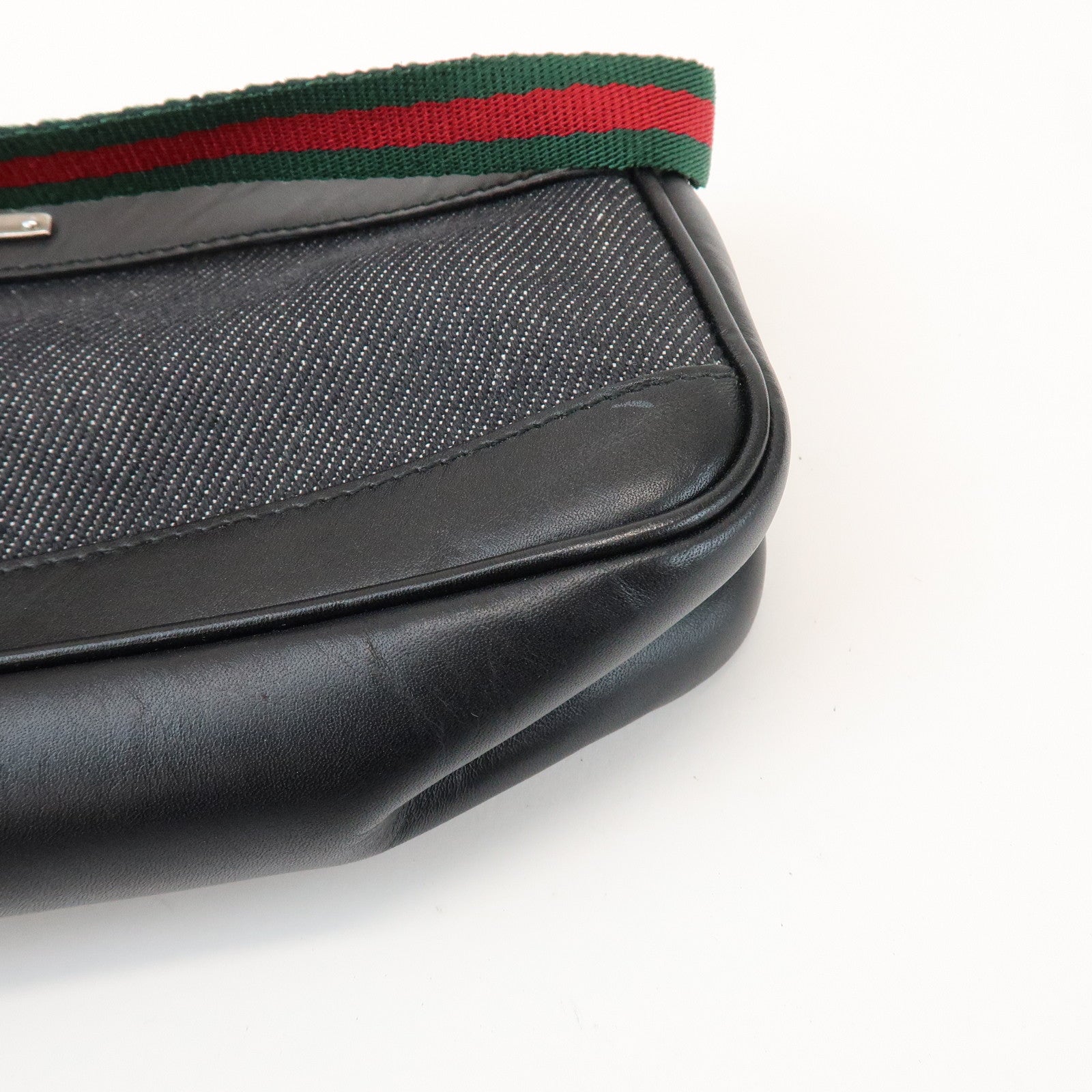 GUCCI Sherry Accessory Pouch Leather Canvas Hand Bag Black 92820