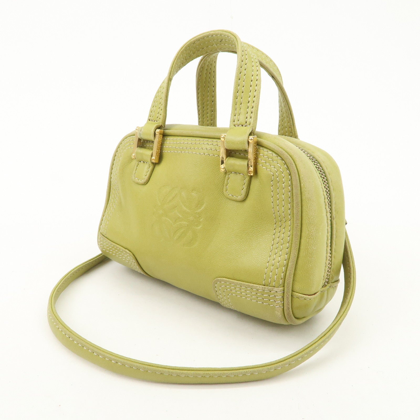 LOEWE Anagram Leather Micro Amazona 2Way Shoulder Bag Green Used