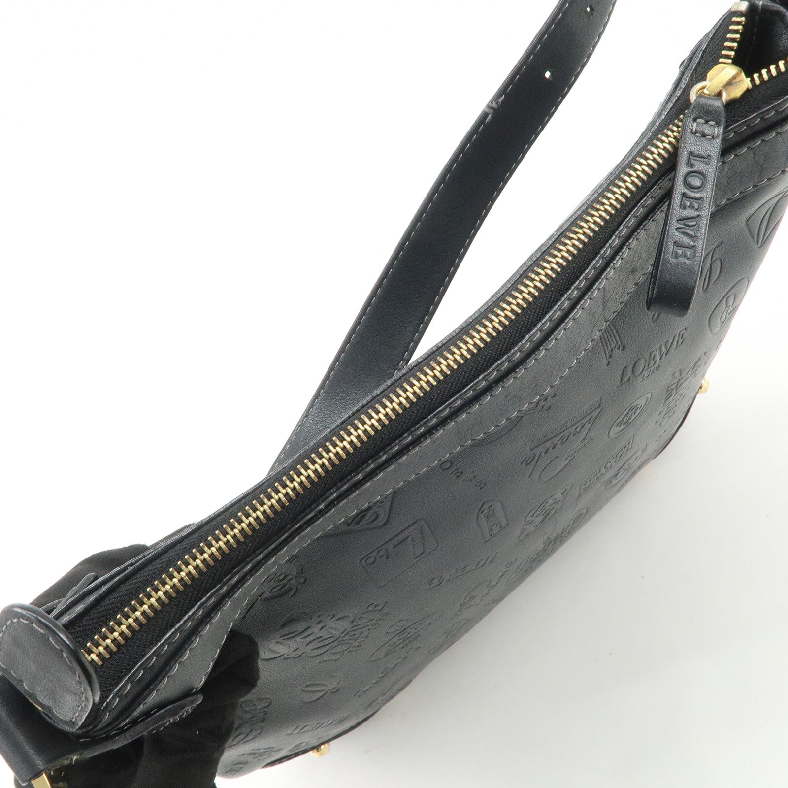 LOEWE 160th Anniversary Leather Shoulder Bag Hand Bag Black Gold