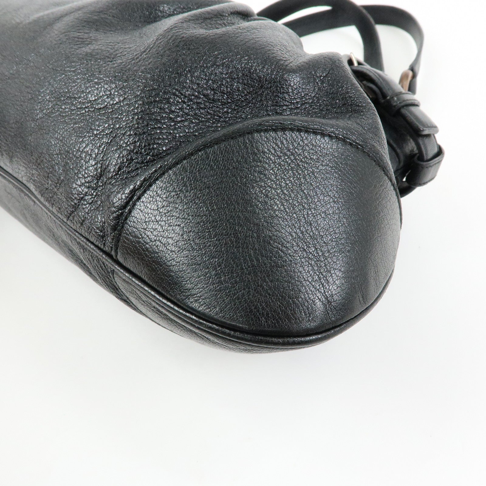 Ferragamo Gancini Leather Wood Shoulder Bag Hand Bag Black Brown