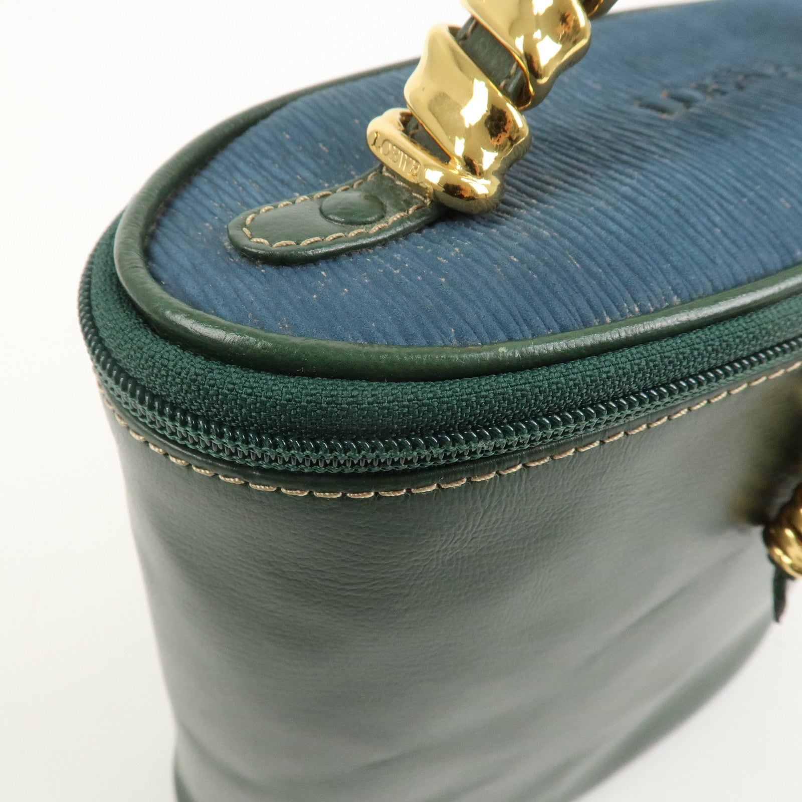 LOEWE Velazquez Calf Leather Hand Bag Vanity Bag Green